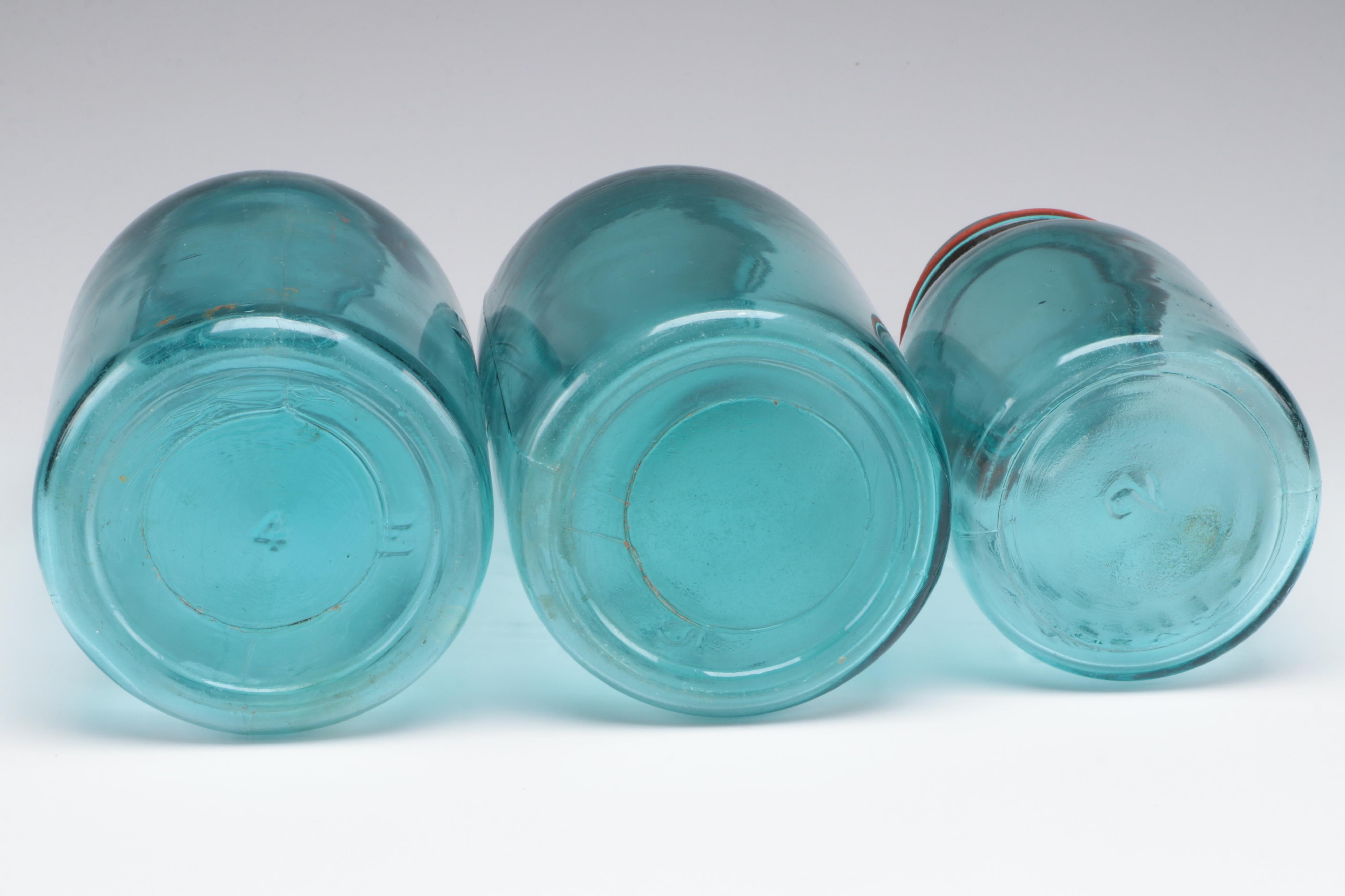 Ball Perfect Mason Blue Glass Canning Jars, 20th Century EBTH