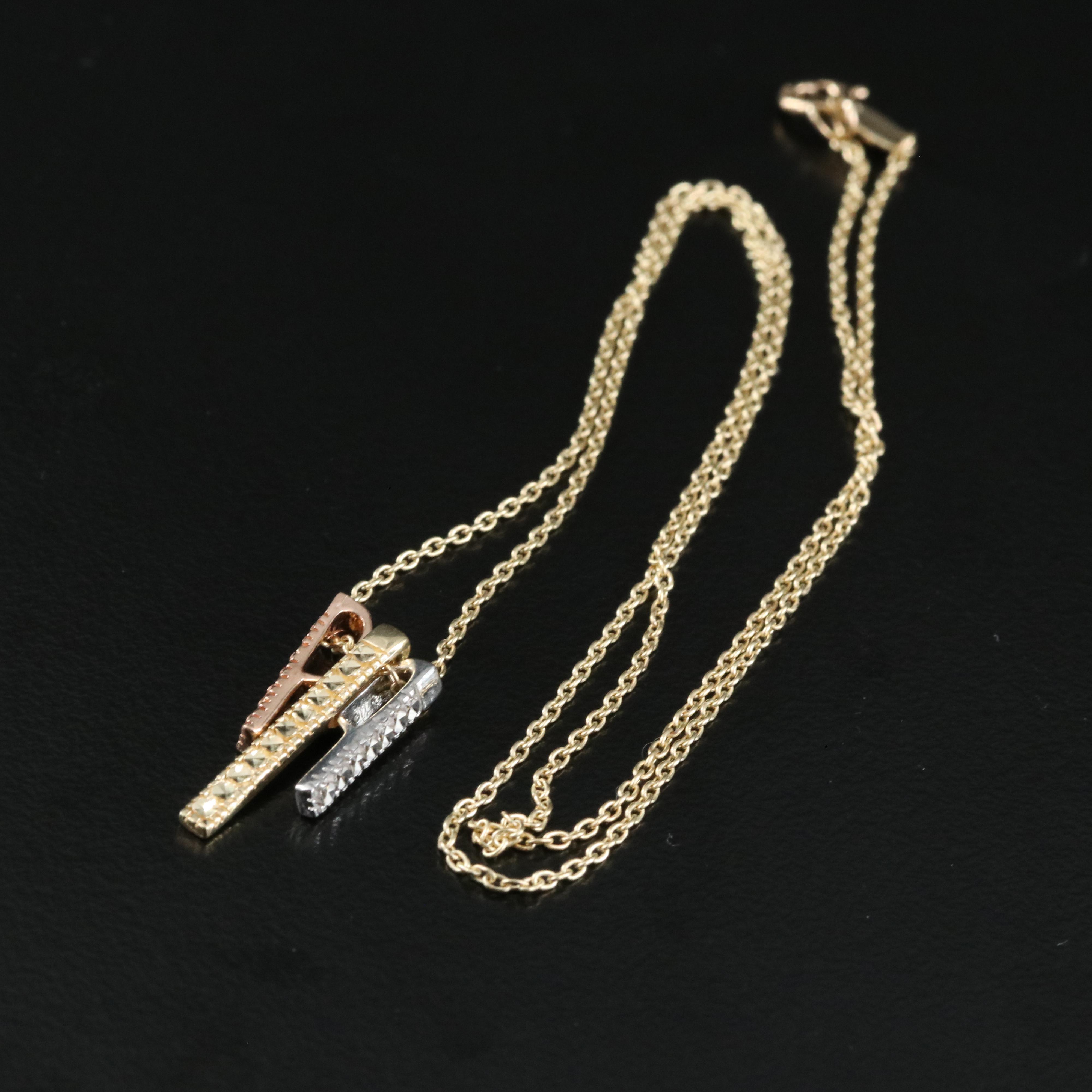 10K TriColor Gold Bar Necklace Including Rose Gold EBTH