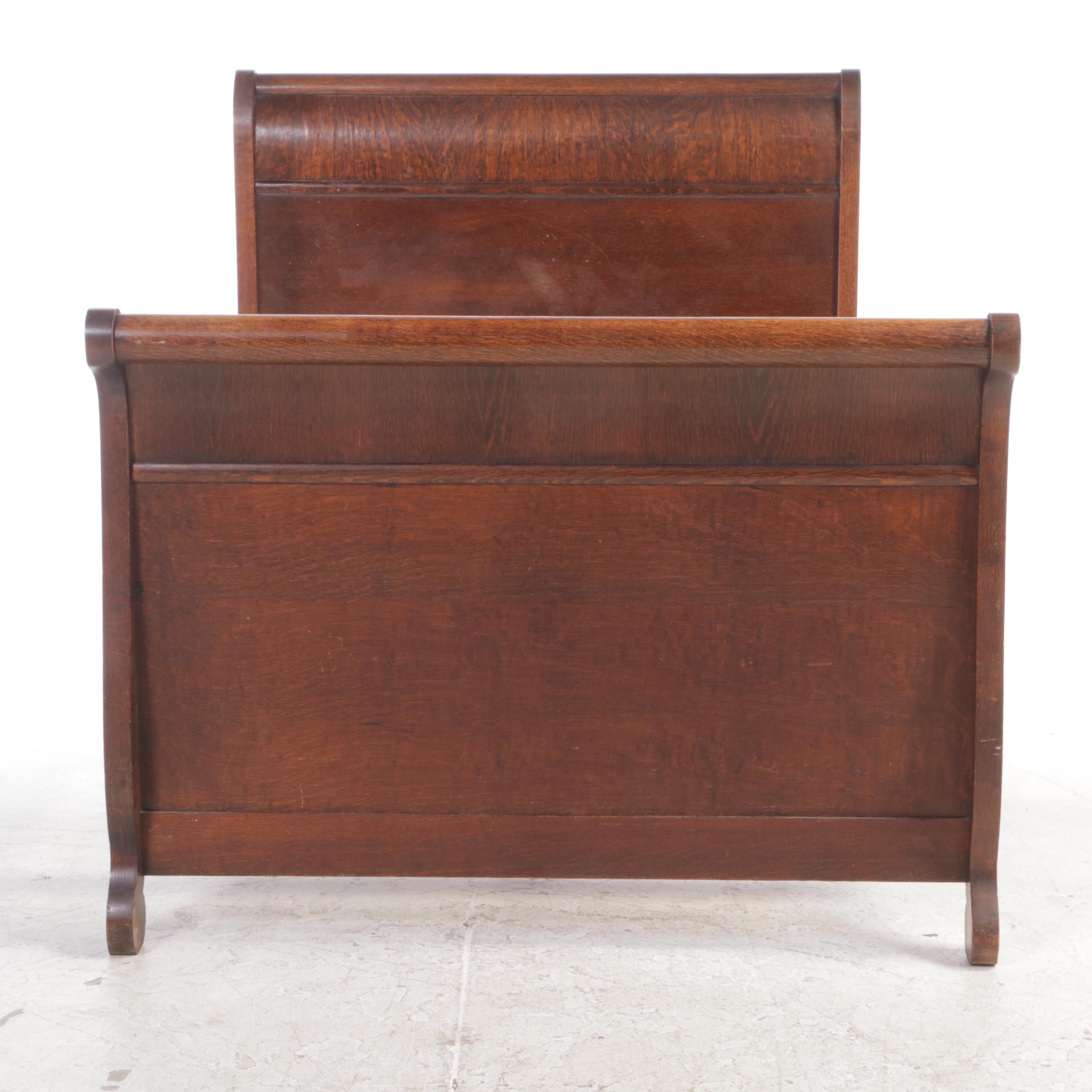 American Empire Revival Quartersawn Oak ThreeQuarter Size Bed Frame EBTH