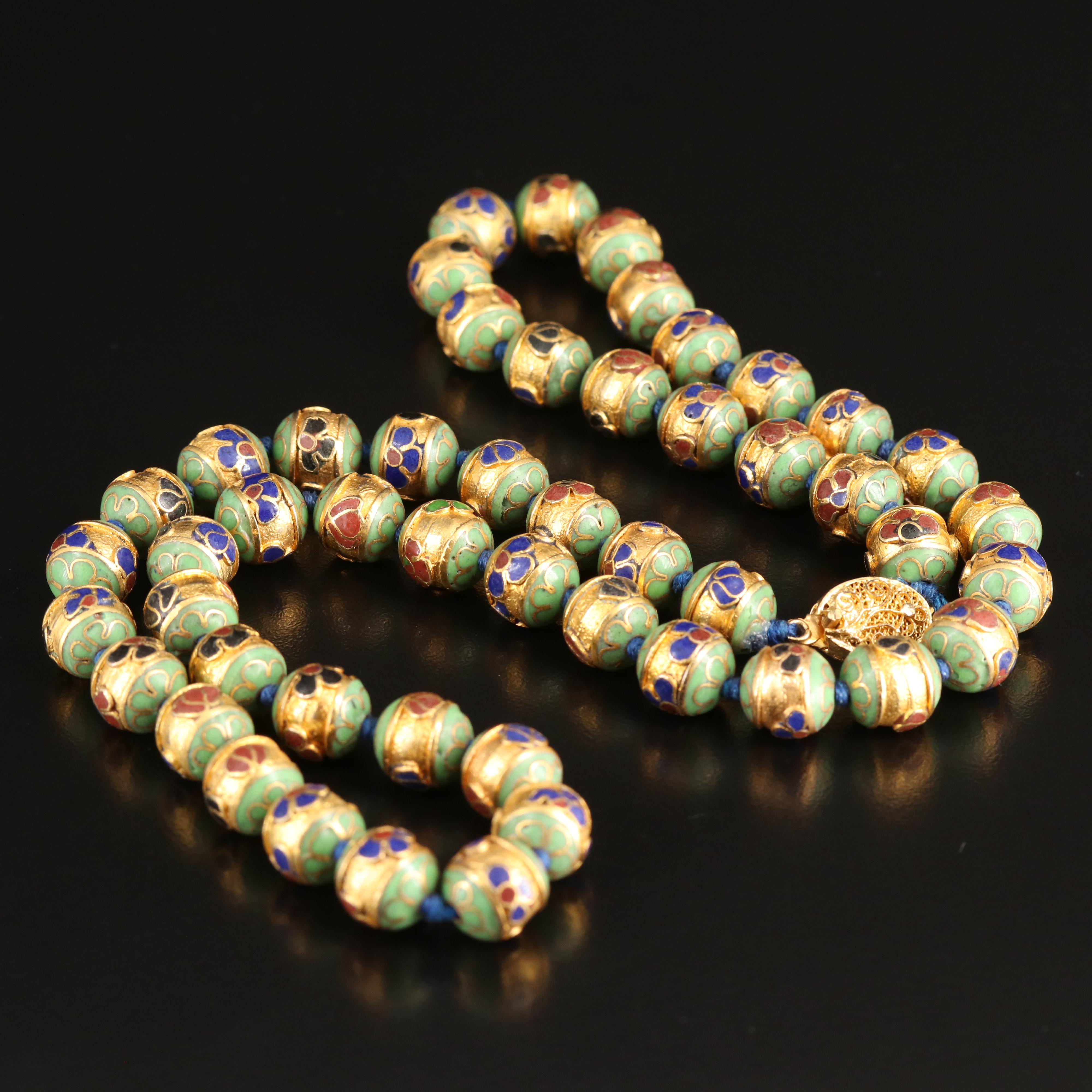 Knotted Cloisonné Bead Necklace EBTH