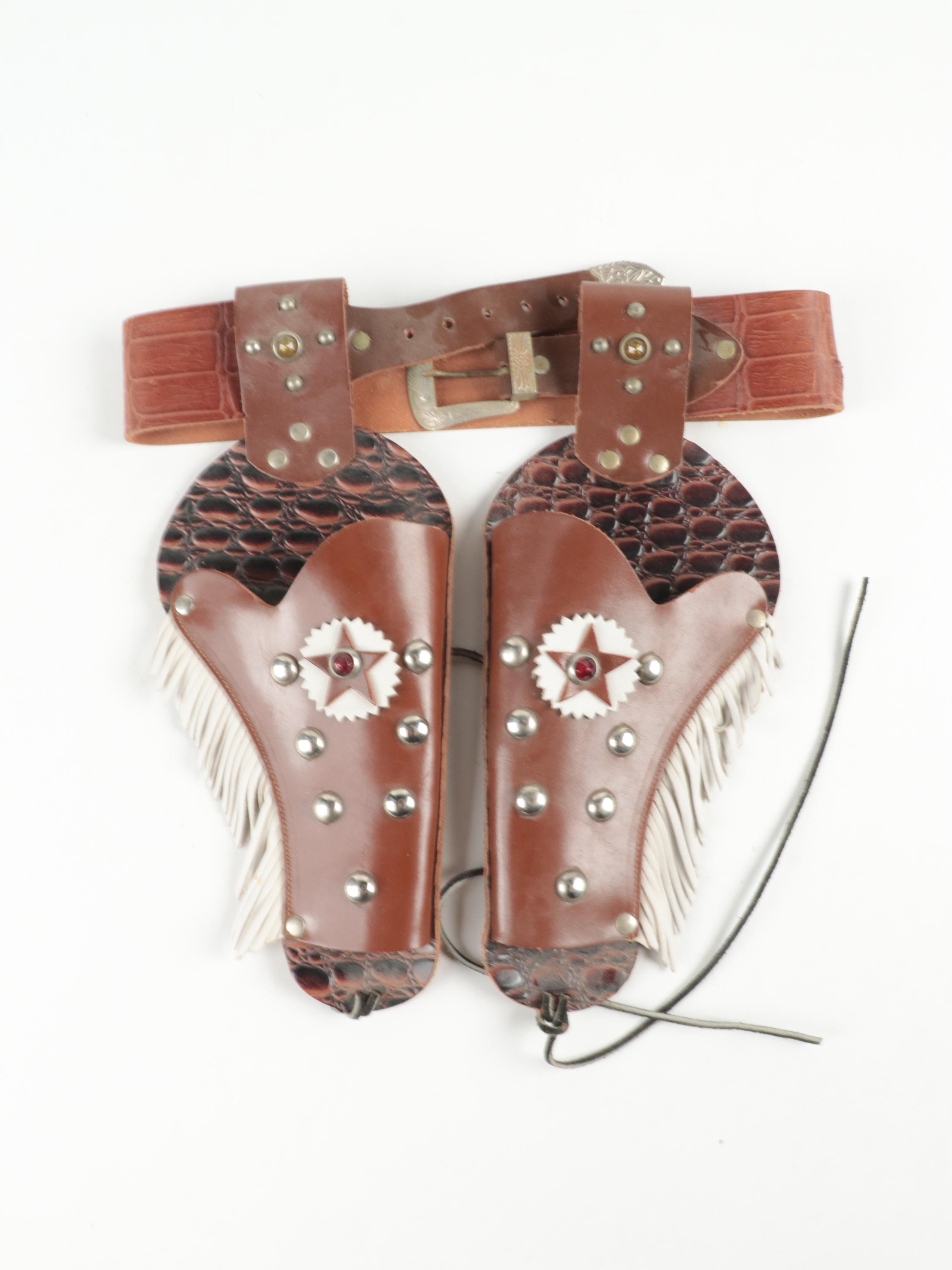 Kid's Nichols "Stallion 38" Toy Cap Gun Revolvers With Leather Belt