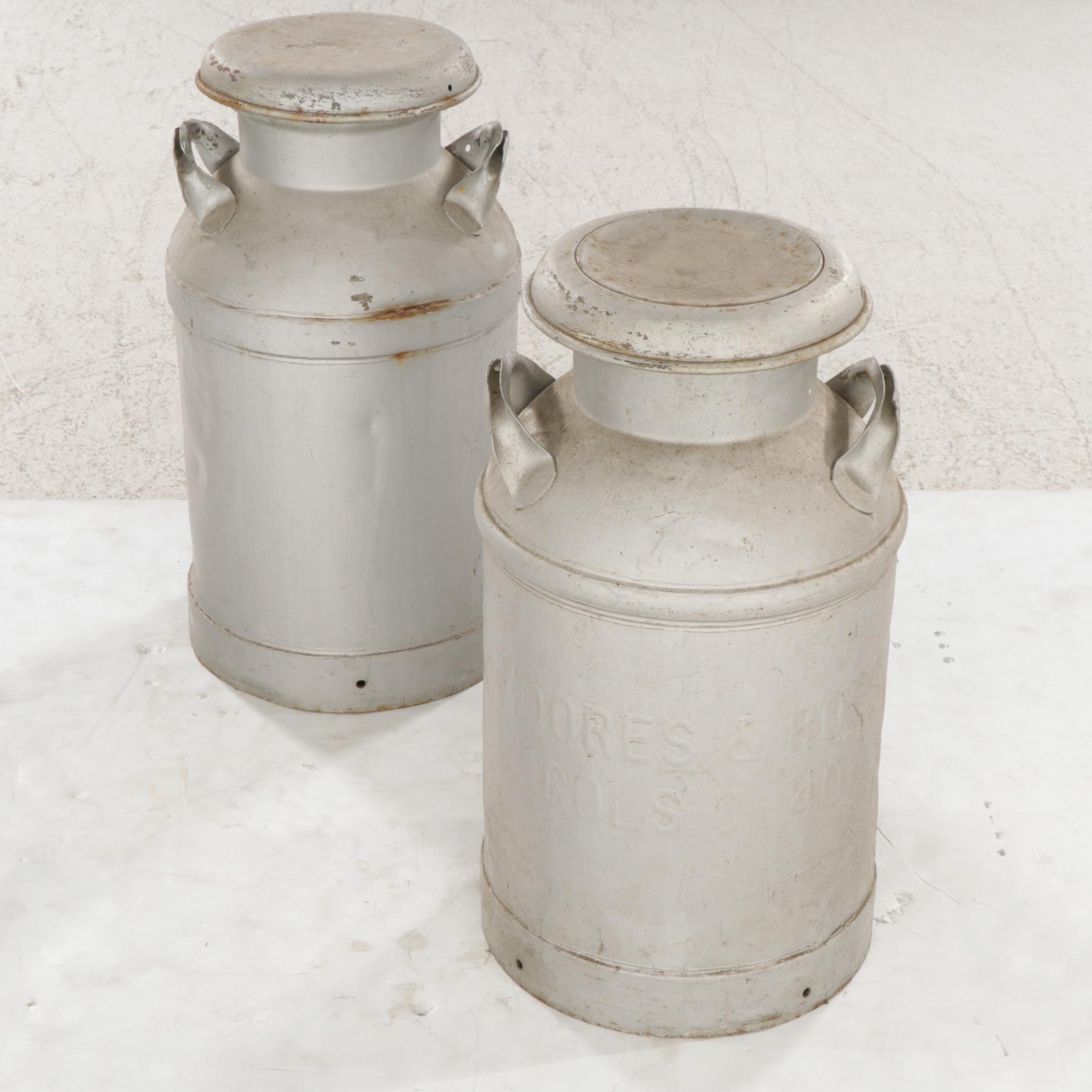 Two Galvanized Tin Milk Cans Featuring Moores & Ross Milk Co. EBTH