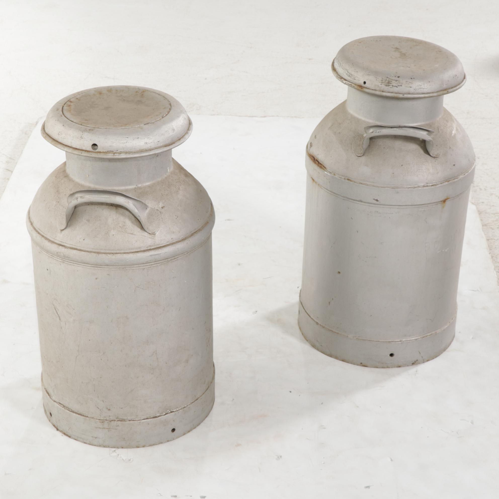 Two Galvanized Tin Milk Cans Featuring Moores & Ross Milk Co. EBTH