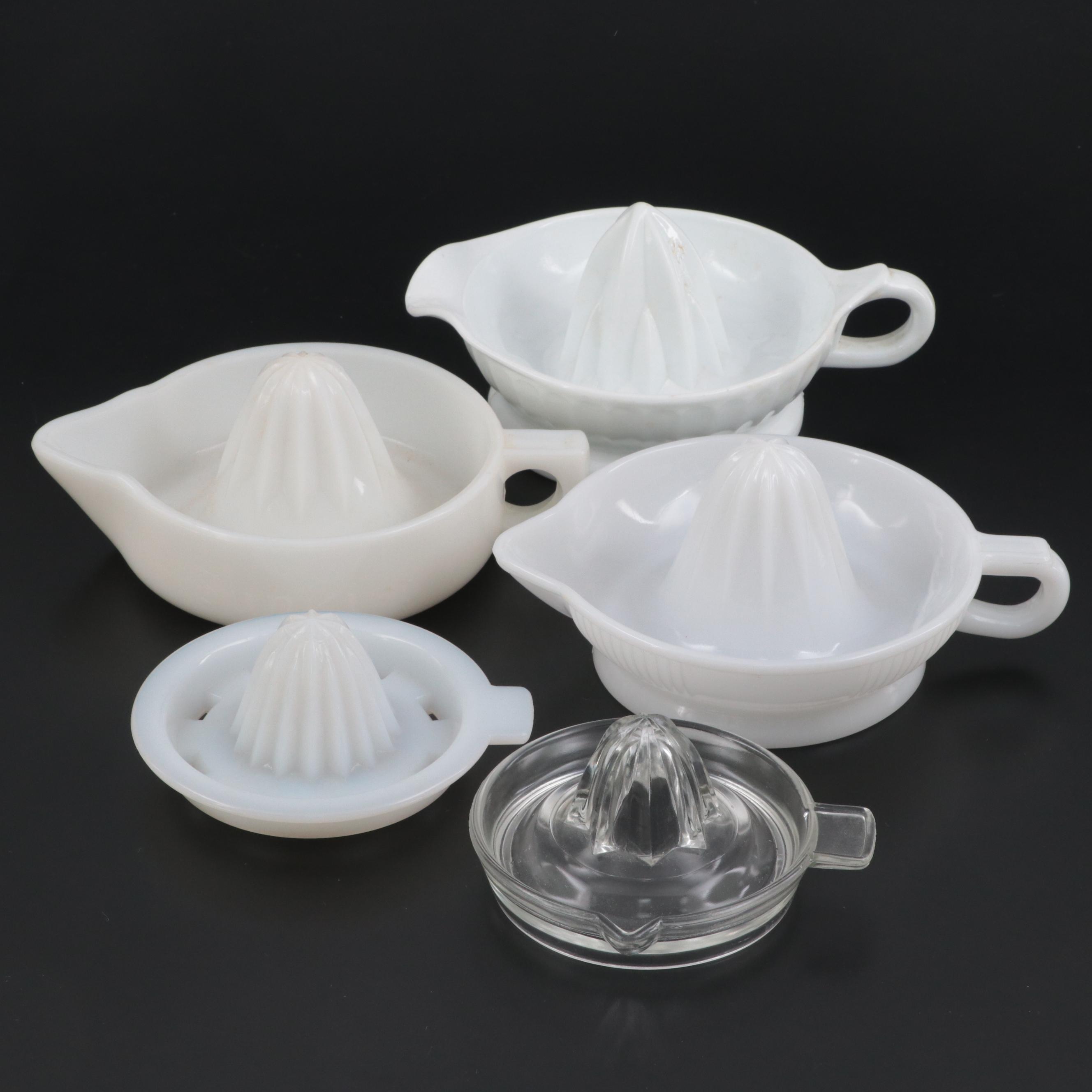 Milk Glass and Other Clear Glass Juicers, Mid20th Century EBTH