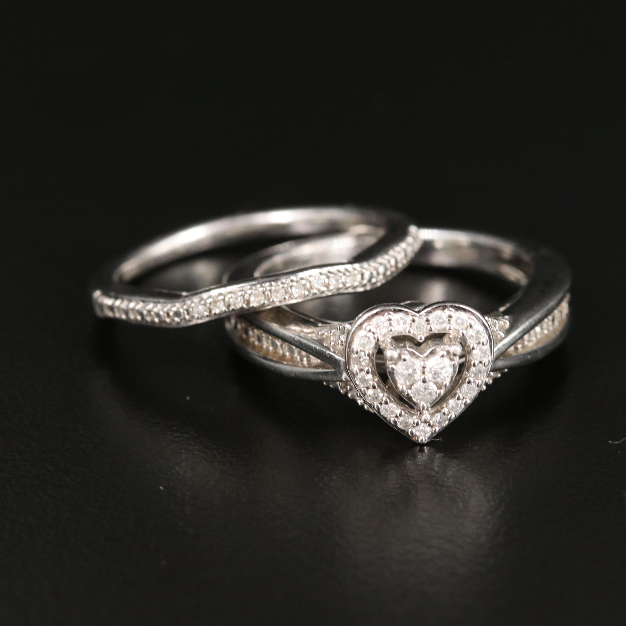 Sterling Diamond Heart Ring Set EBTH