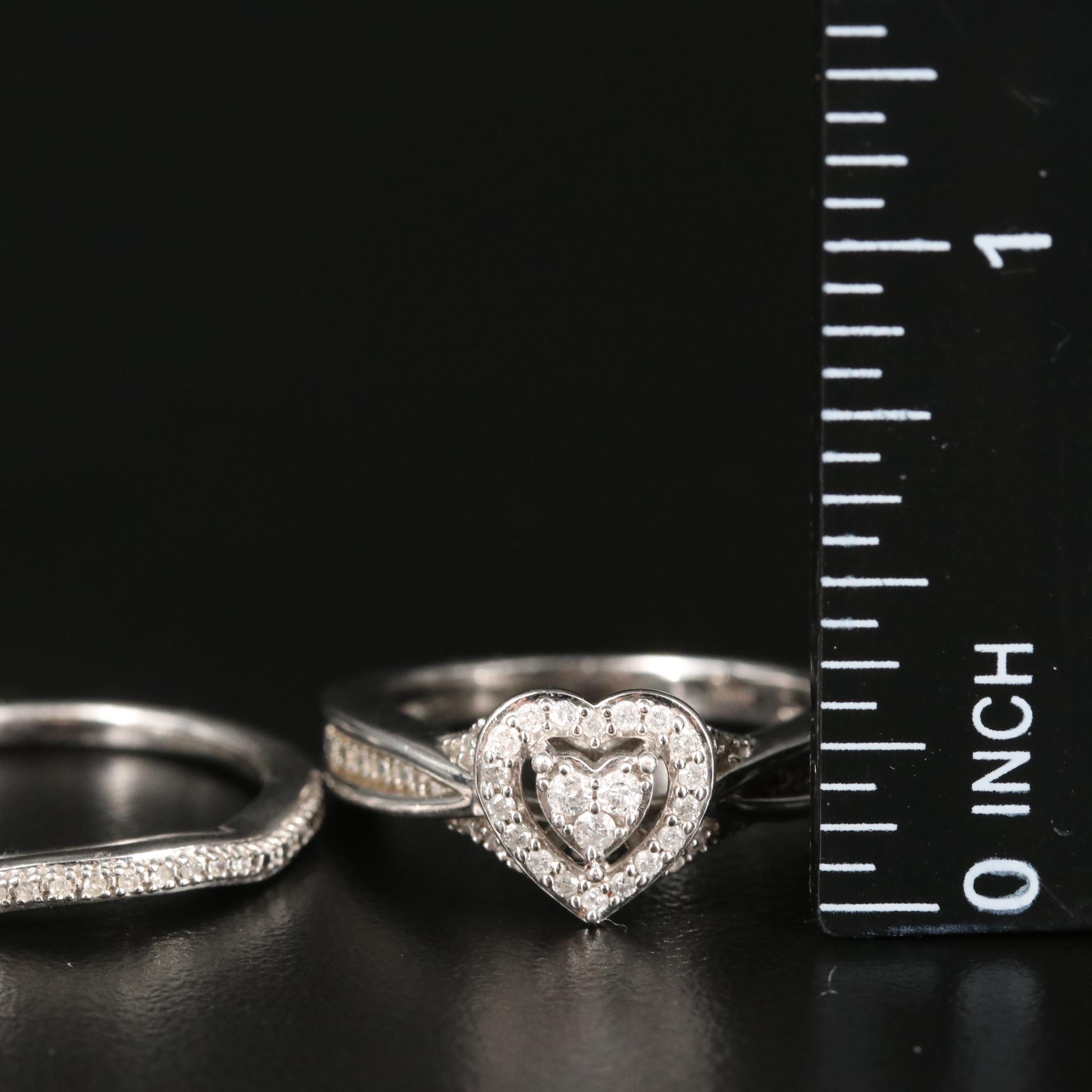 Sterling Diamond Heart Ring Set EBTH