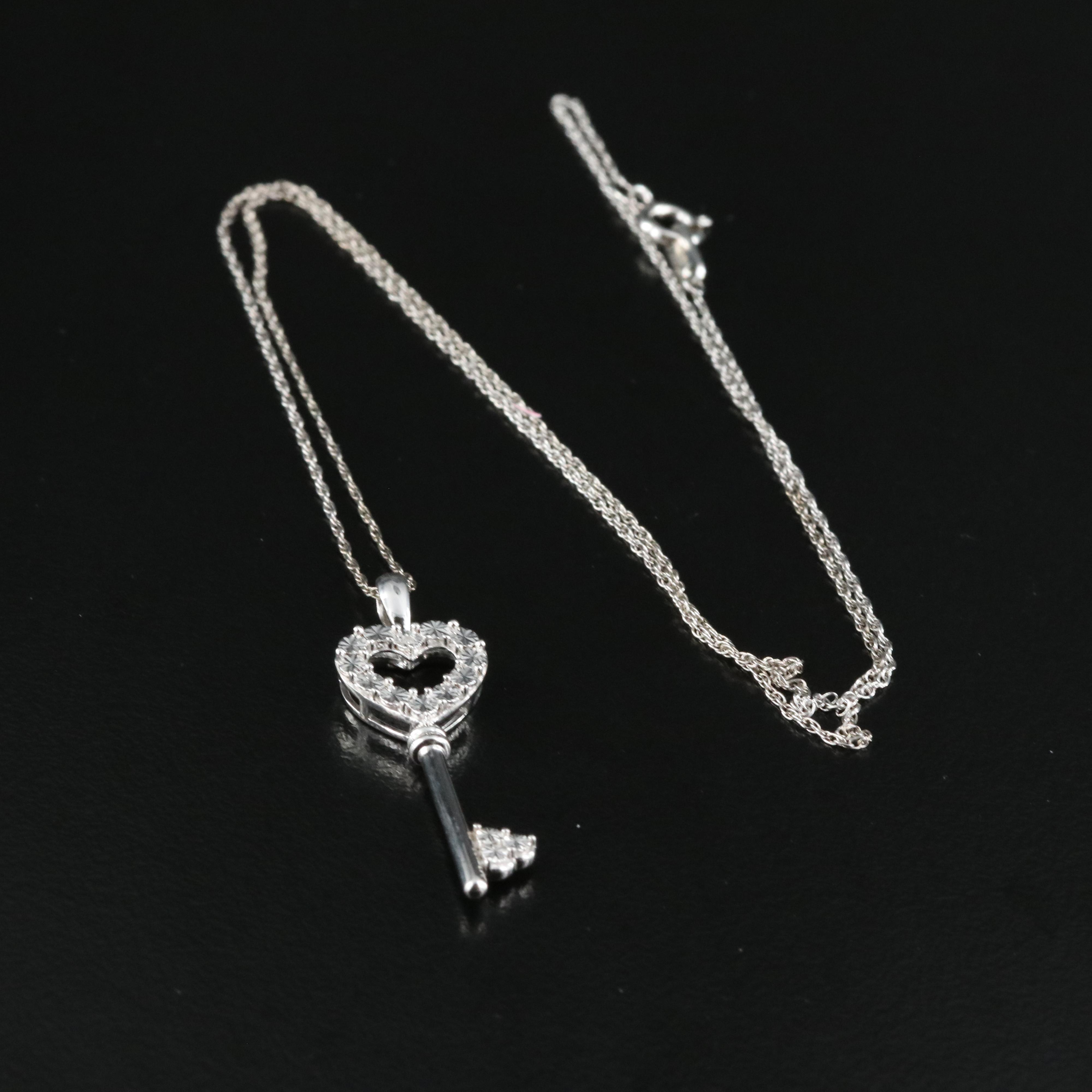 Sterling Diamond Key Pendant Necklace EBTH