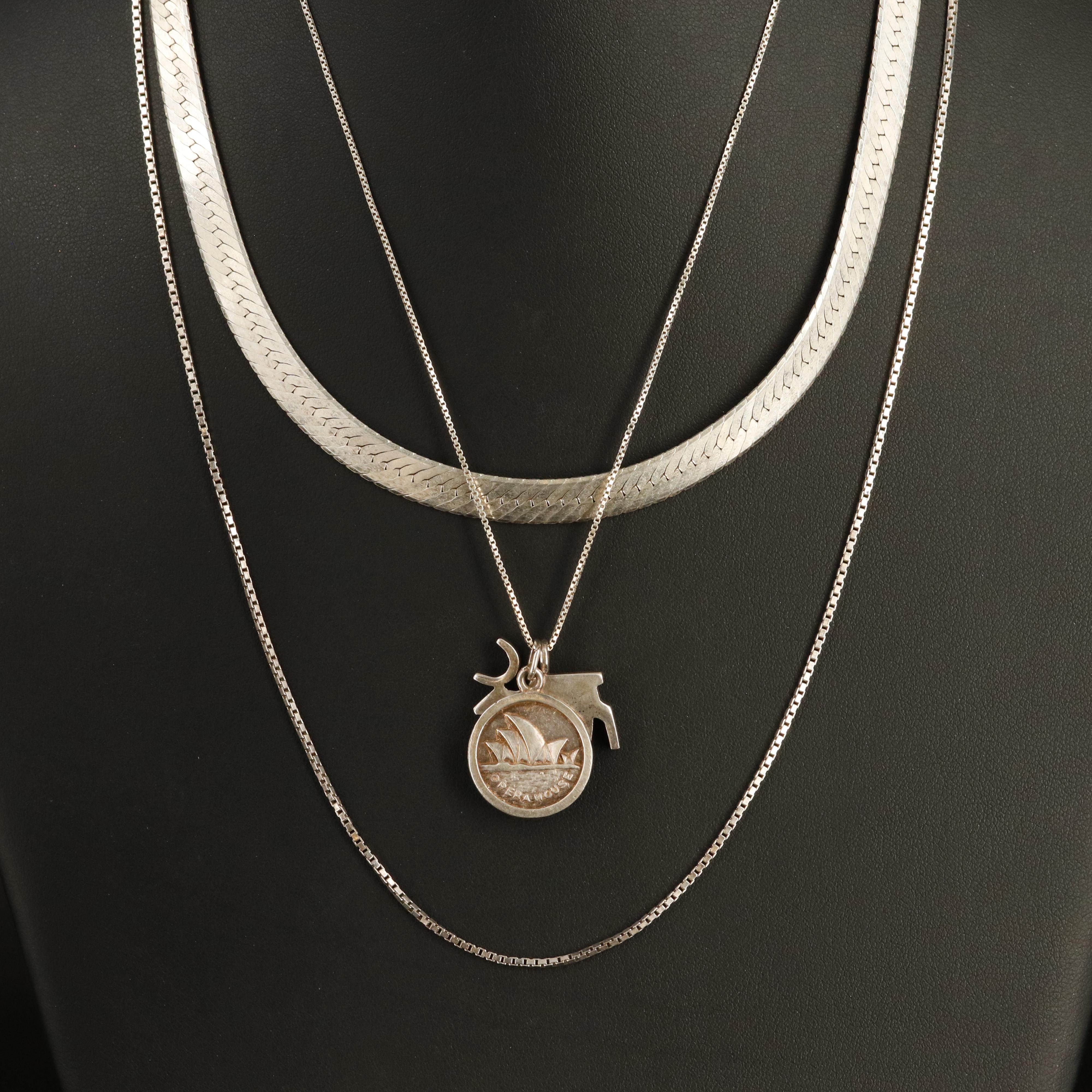 Sterling Necklaces Including Italian Herringbone EBTH