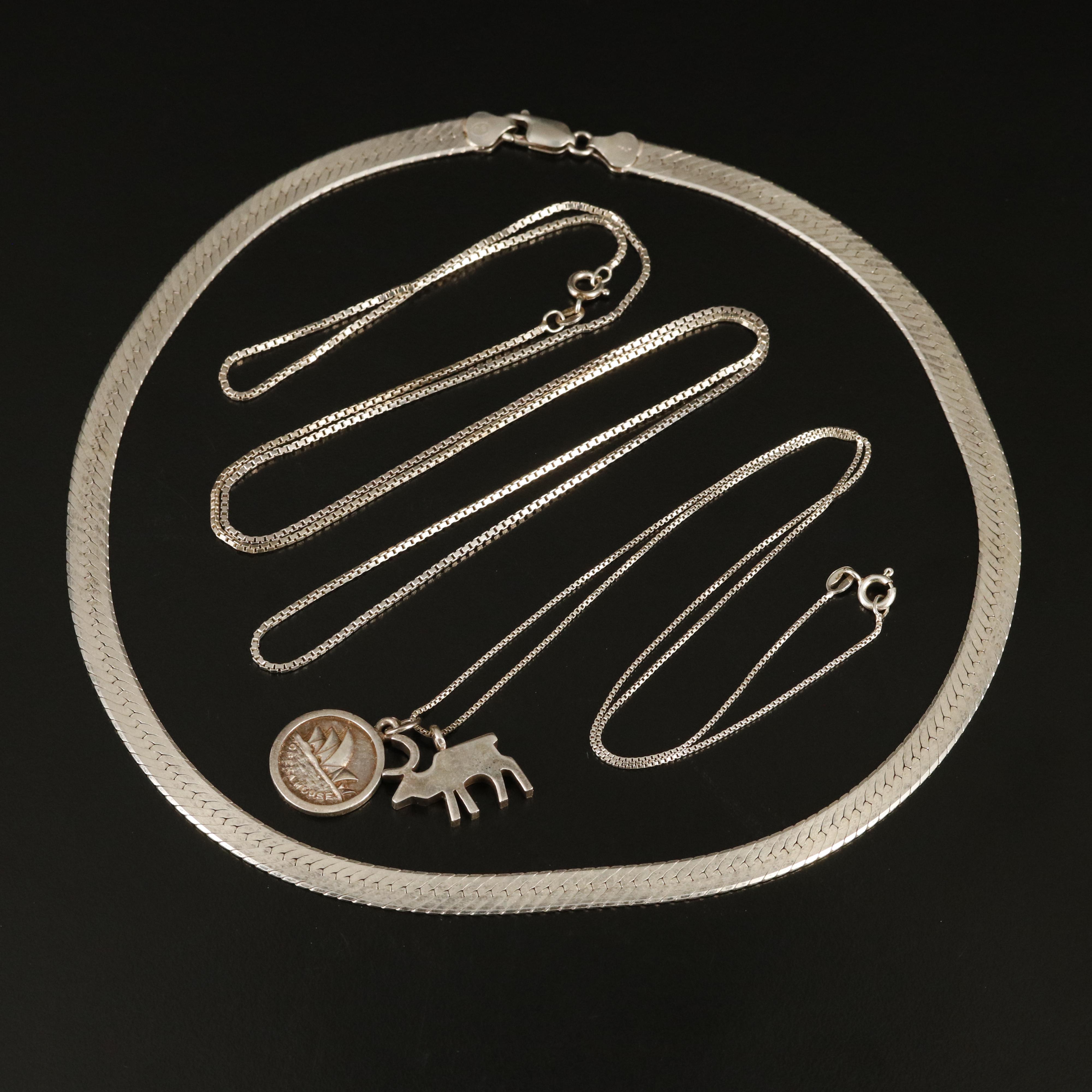 Sterling Necklaces Including Italian Herringbone EBTH