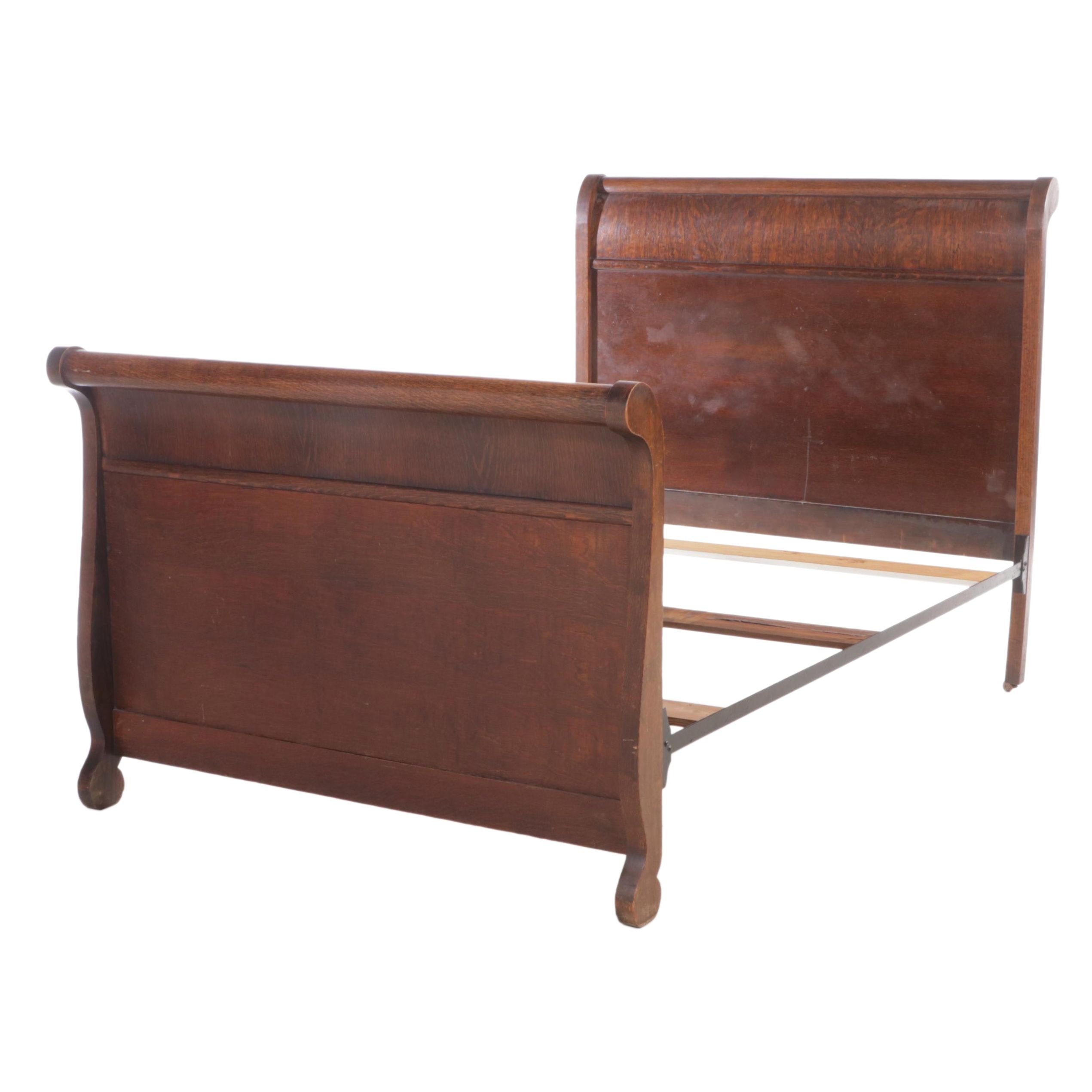 American Empire Revival Quartersawn Oak ThreeQuarter Size Bed Frame EBTH