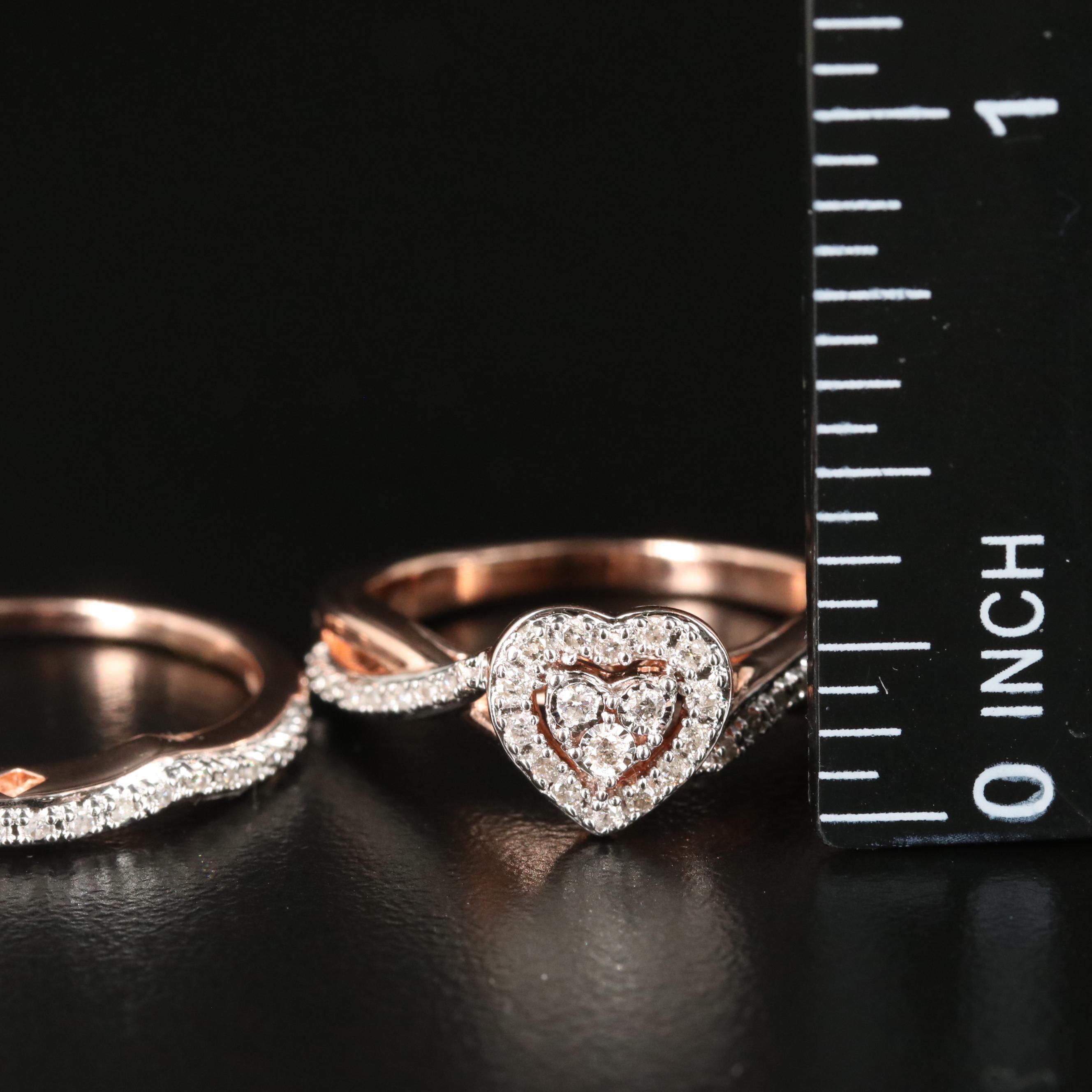 Sterling Diamond Heart Ring Set EBTH