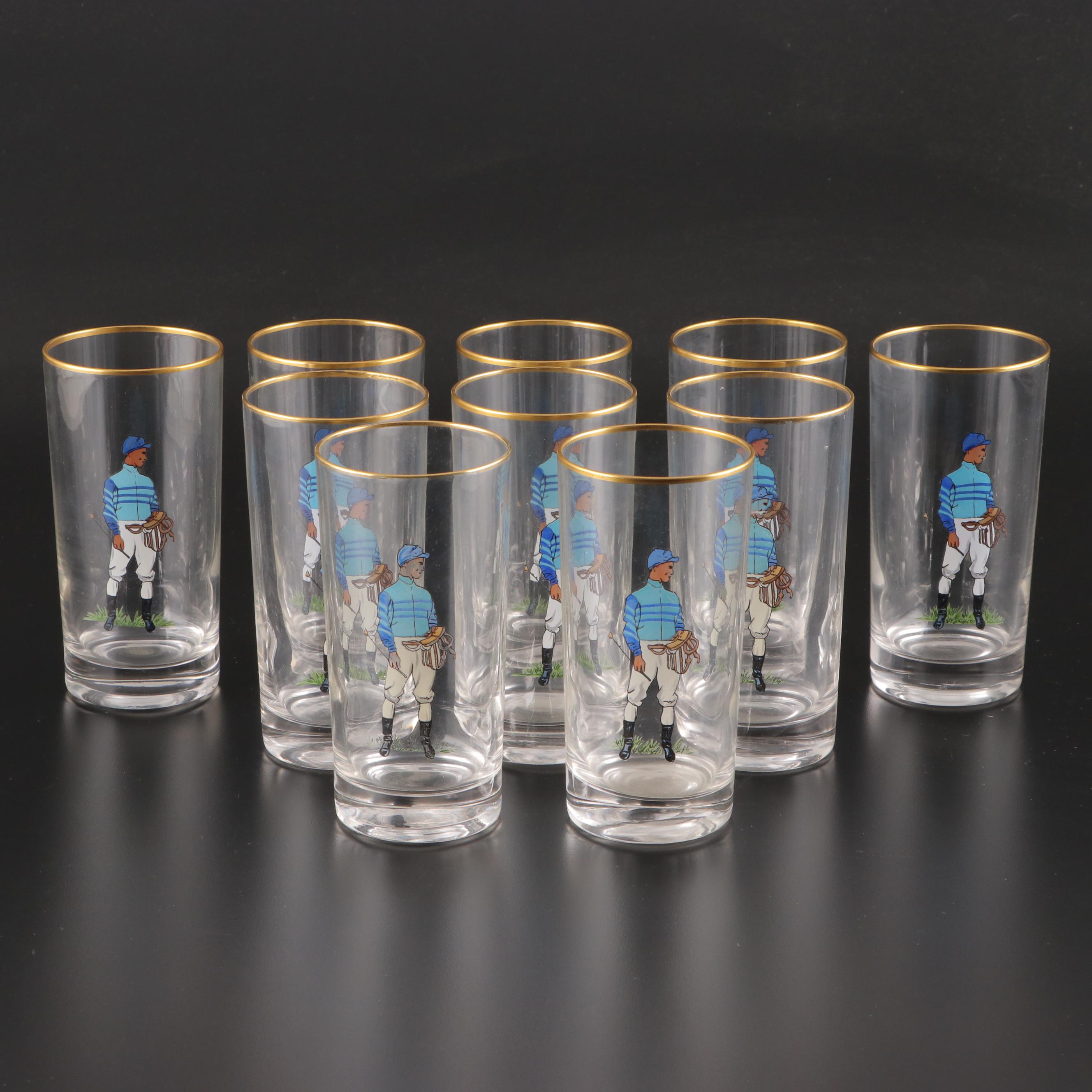 Robert Riger Style Jockey Highball Cocktail Glasses, Mid to Late 20th