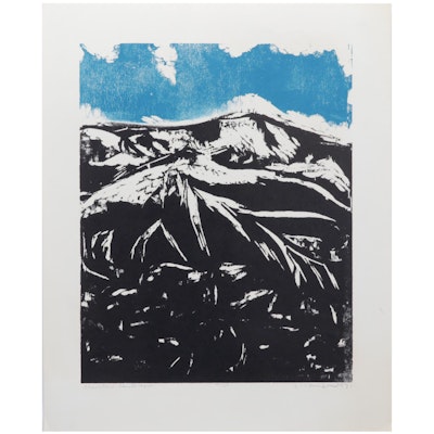 Sidney Chafetz Woodcut "Mountain Landscape," 1971
