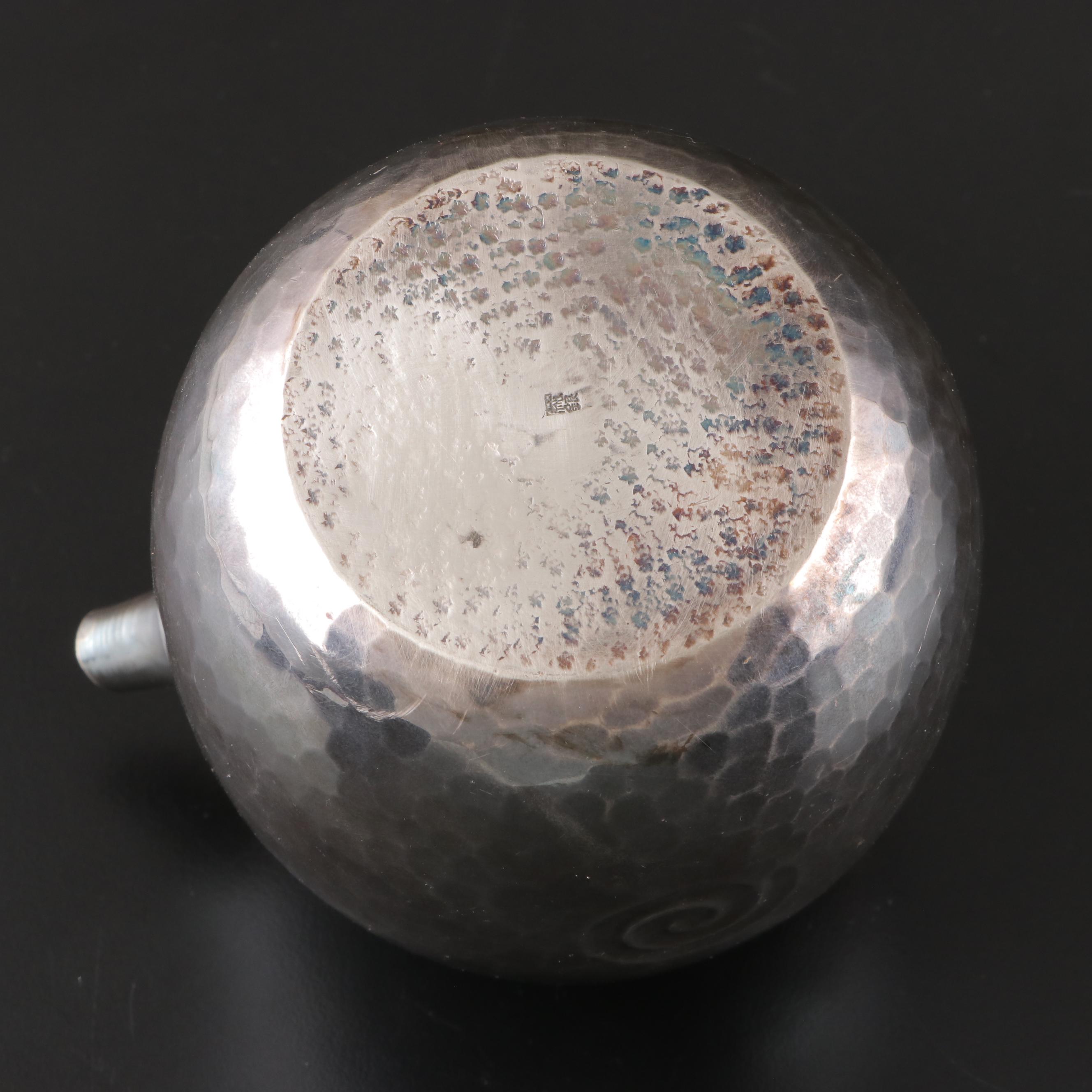 Japanese Fine Silver Teapot with Wrapped Reed Handle EBTH