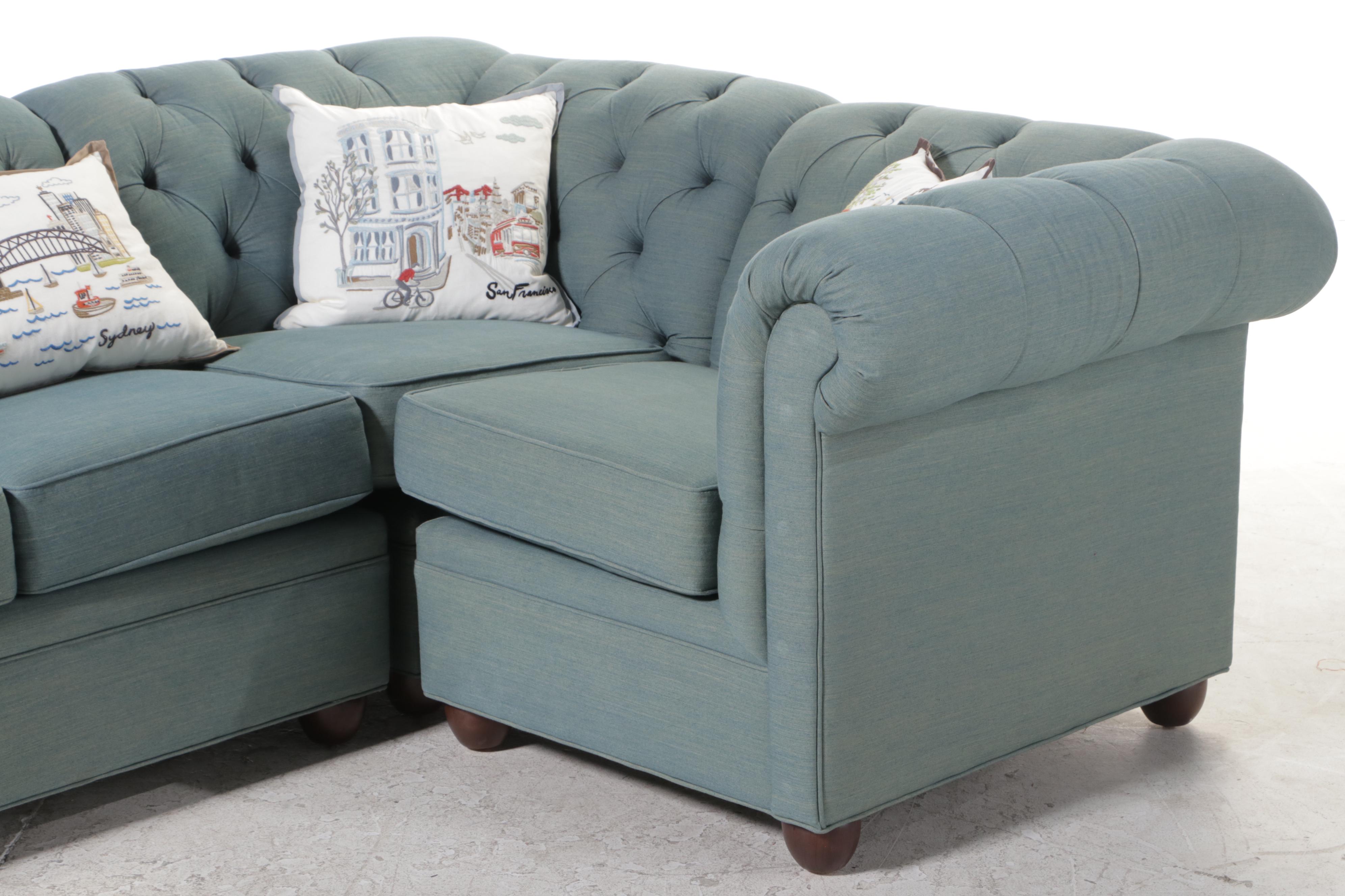 ThreePiece Pottery Barn Chesterfield Sectional Sofa in Washed Blue