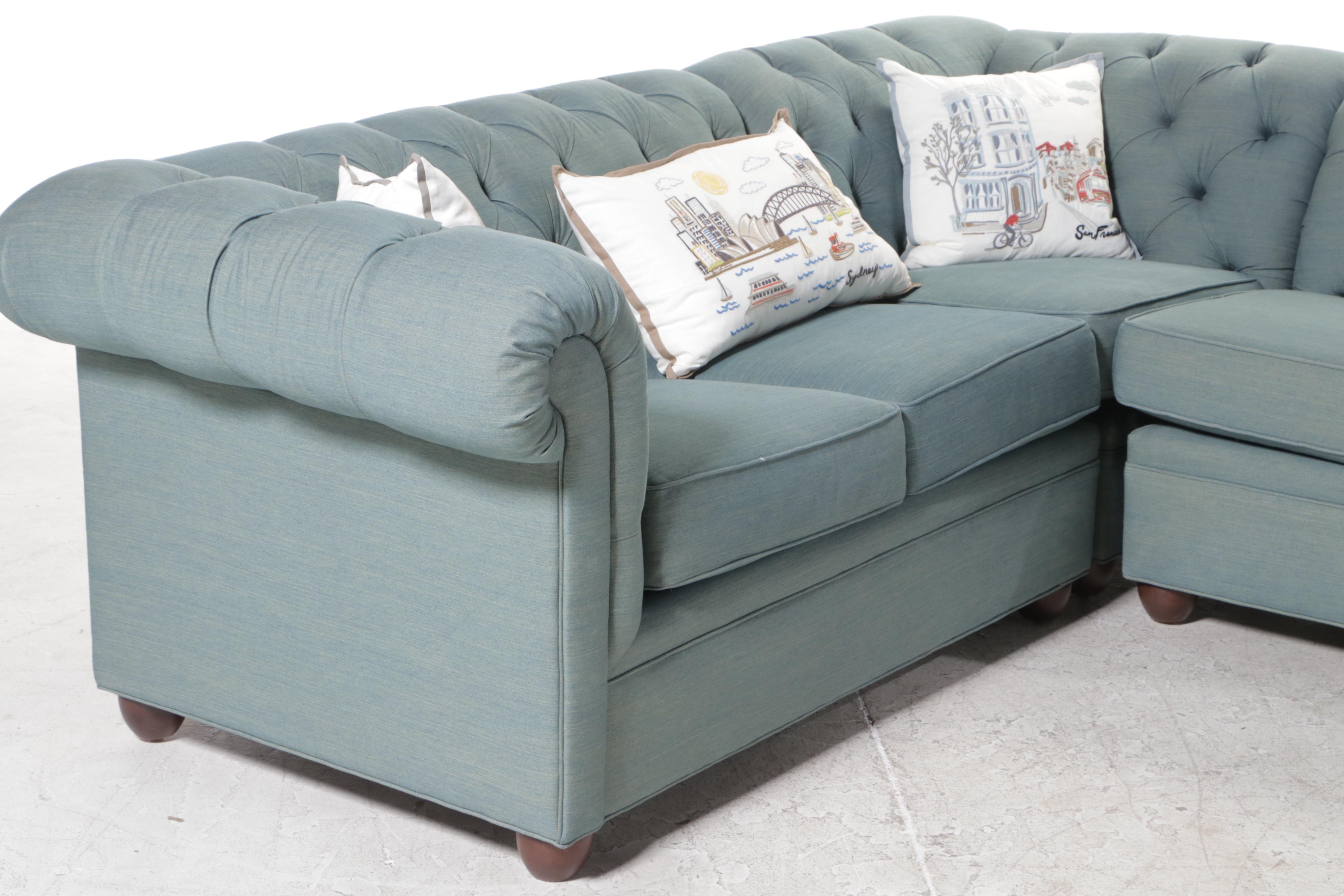 ThreePiece Pottery Barn Chesterfield Sectional Sofa in Washed Blue Denim EBTH