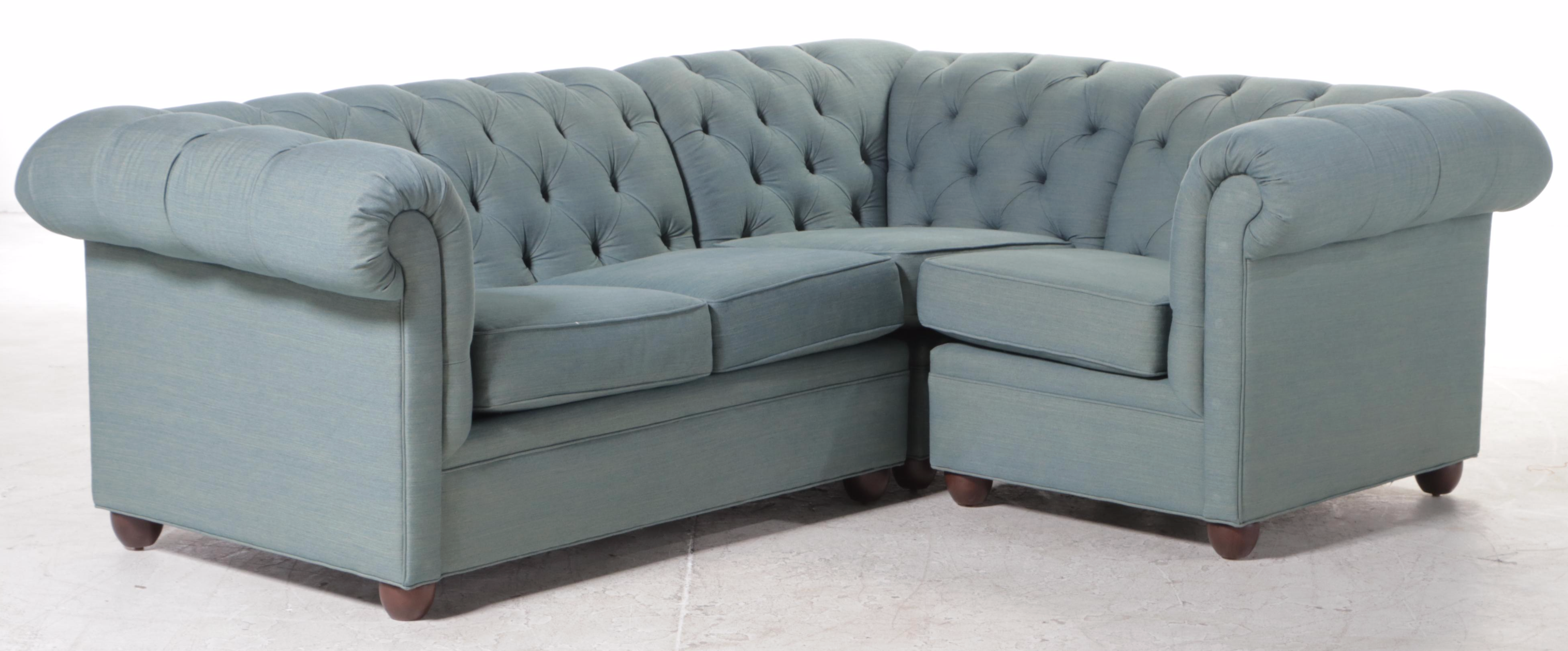 ThreePiece Pottery Barn Chesterfield Sectional Sofa in Washed Blue