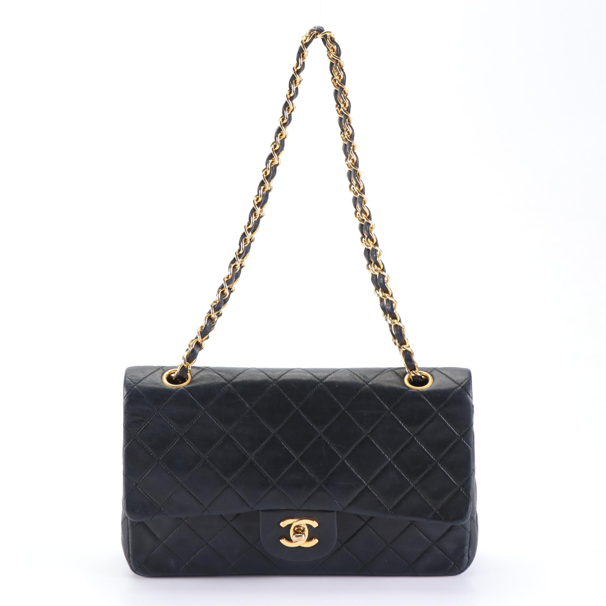 Chanel Medium Flap Shoulder Bag in Black Quilted Leather with CC