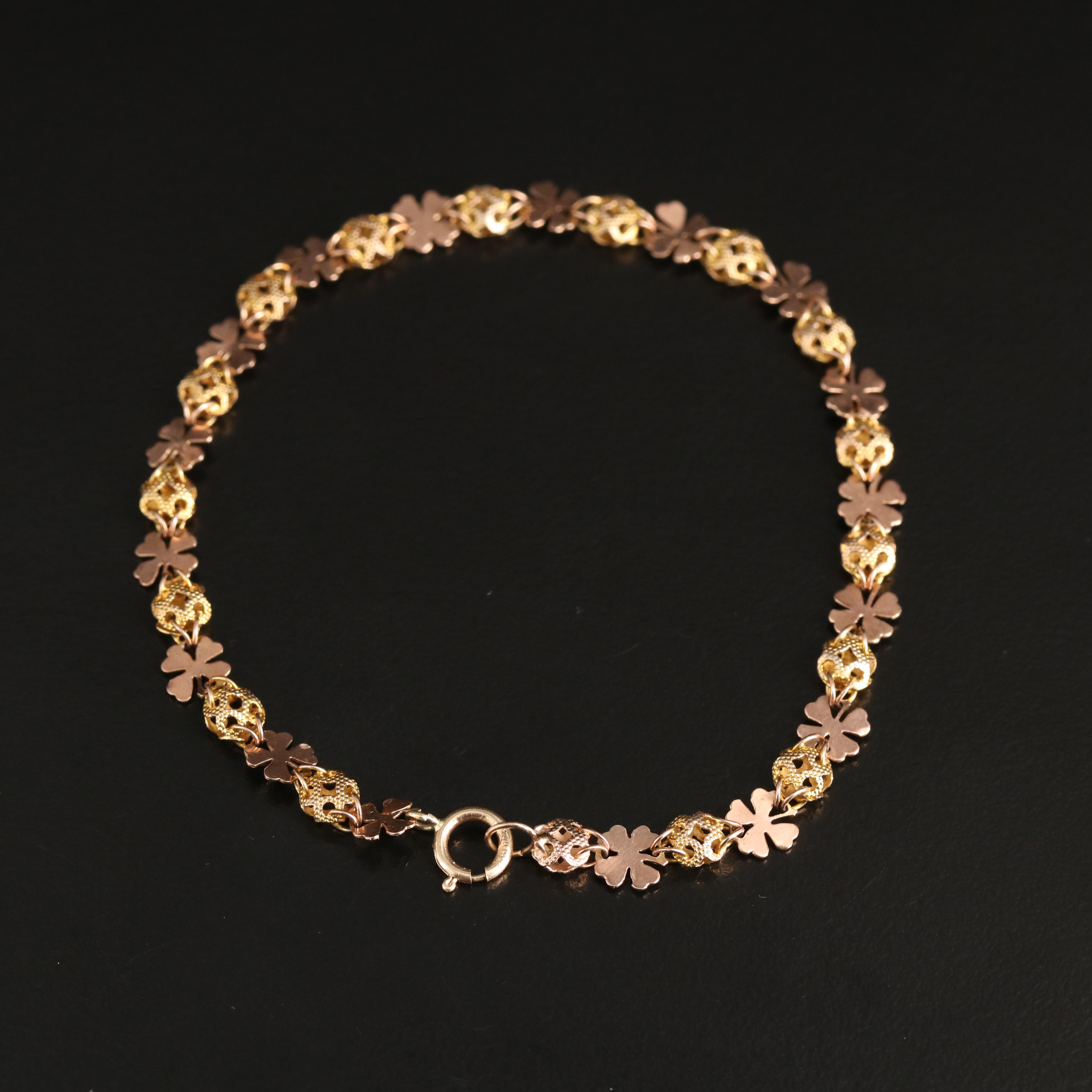 10K and 14K Fancy Clover Link Bracelet EBTH