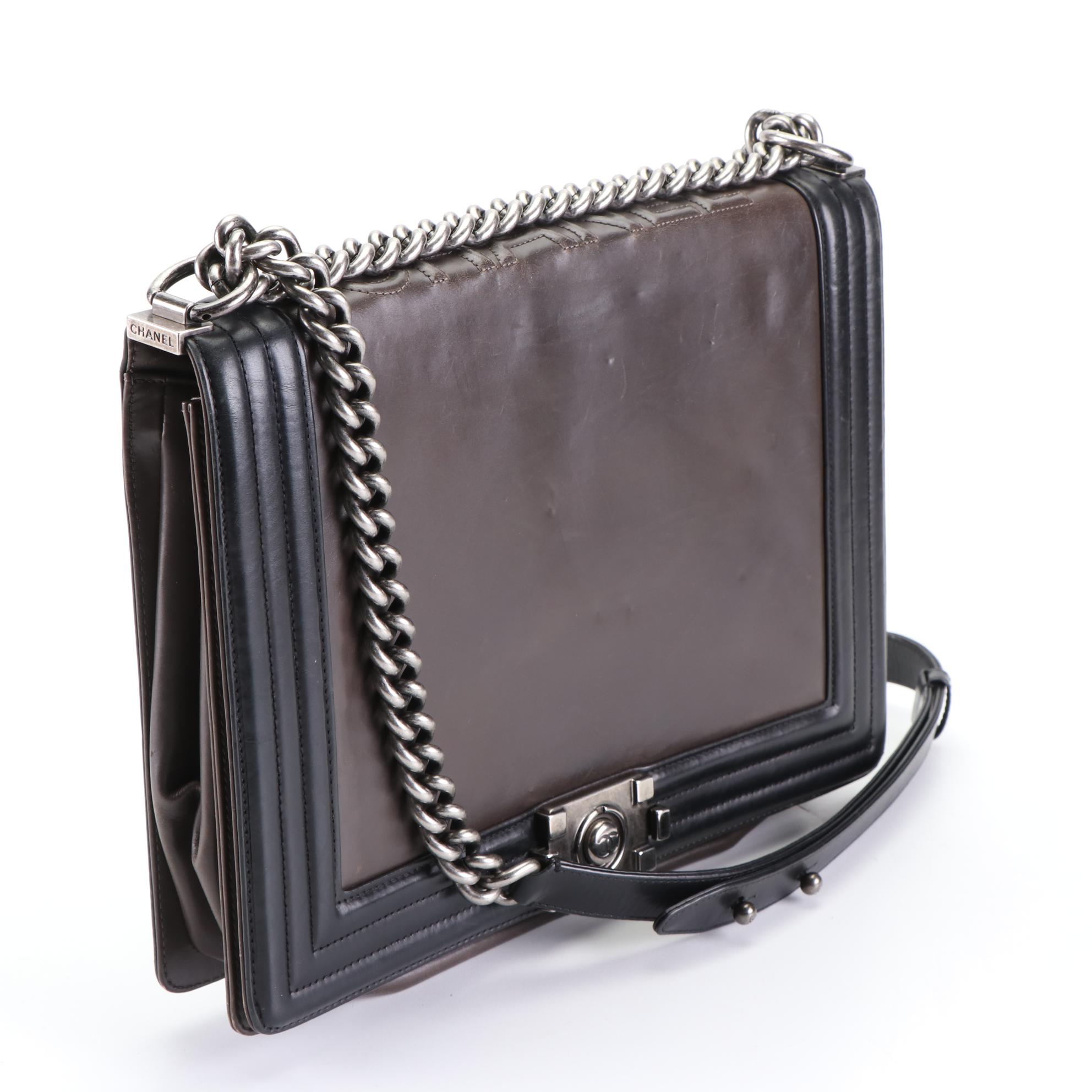 Chanel Large Reverso Boy Bag in Bicolor Leather with Chain Link/Leather