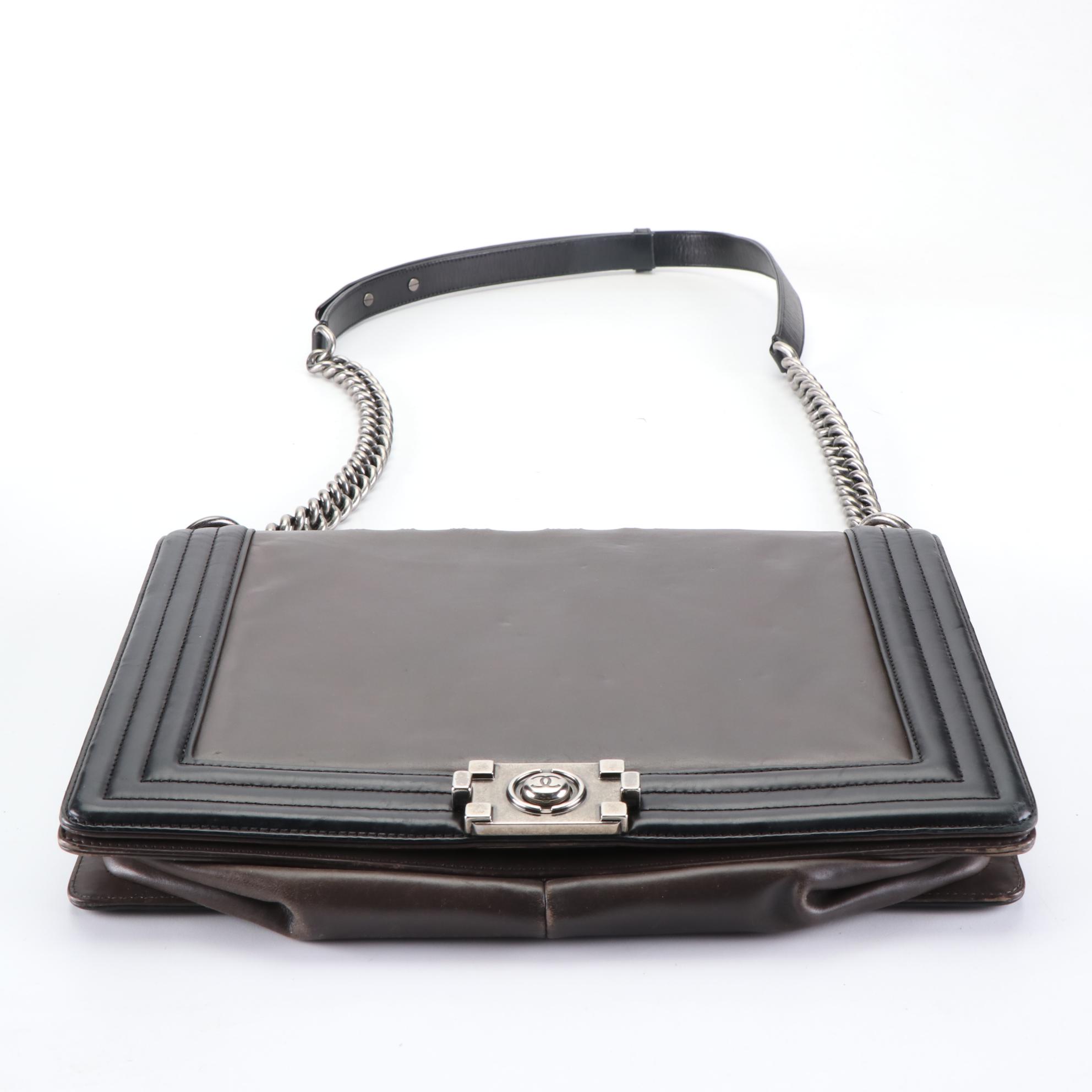 Chanel Large Reverso Boy Bag in Bicolor Leather with Chain Link/Leather