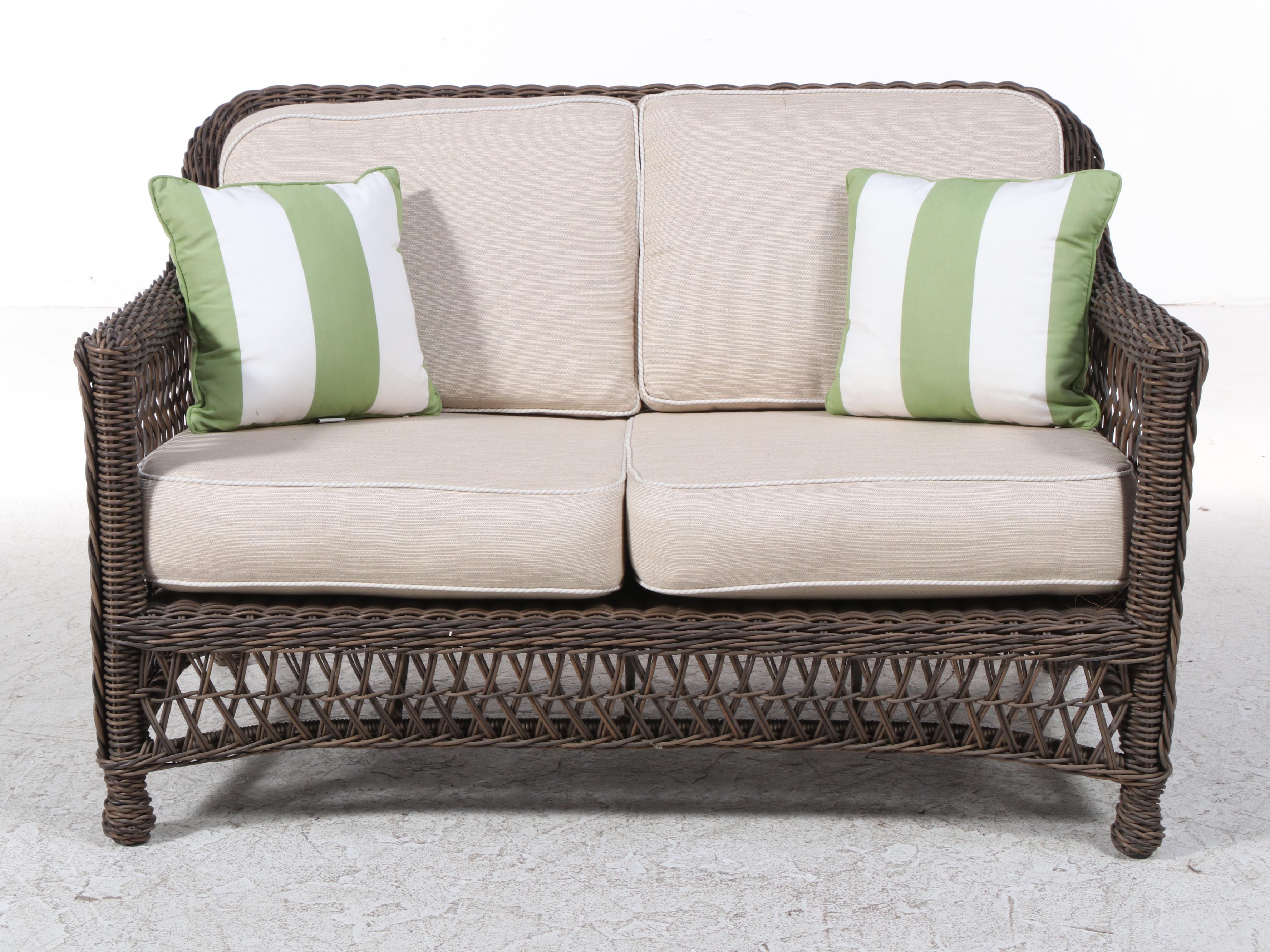 Frontgate "Hampton" Resin Wicker Patio Loveseat in Driftwood Finish EBTH