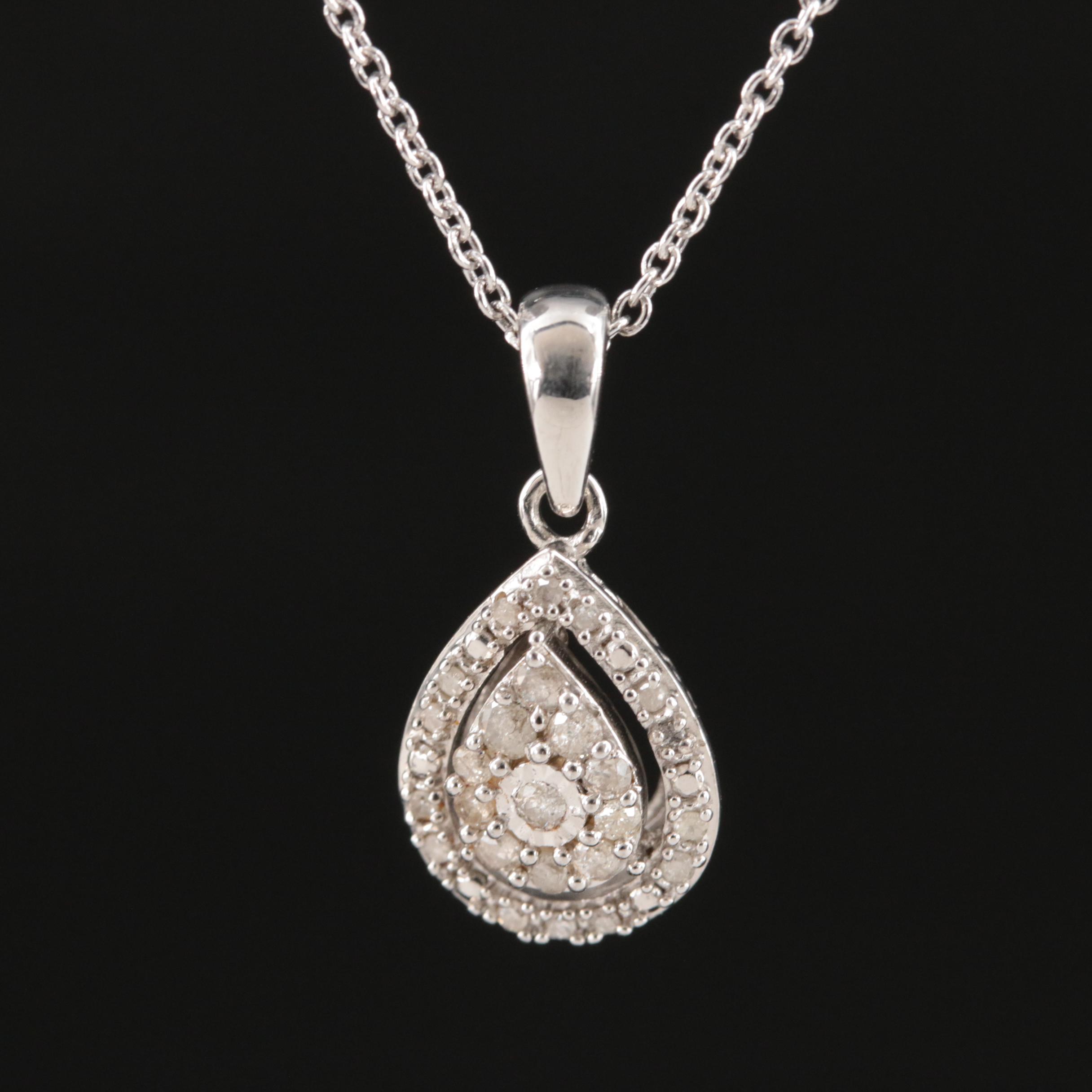 Sterling Diamond Teardrop Pendant Necklace EBTH