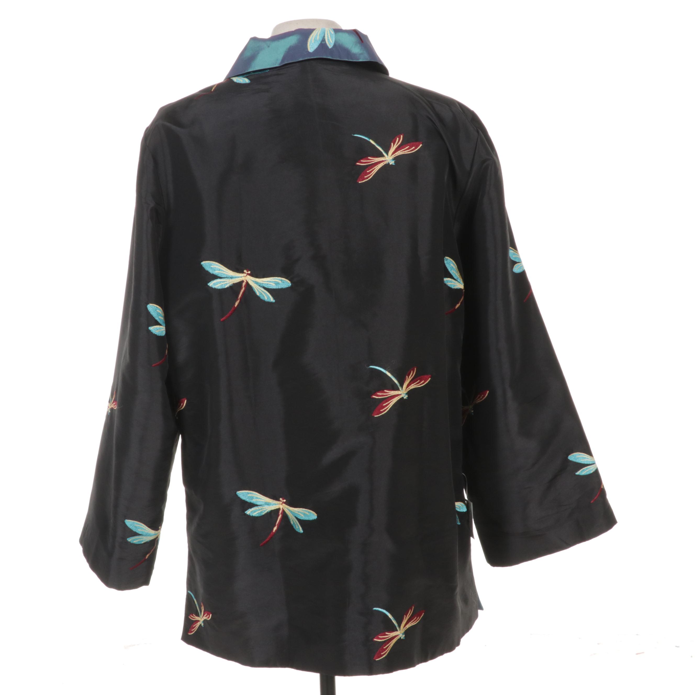 Grace Chuang Jacket JA 1417-2811 long metallic leaf print