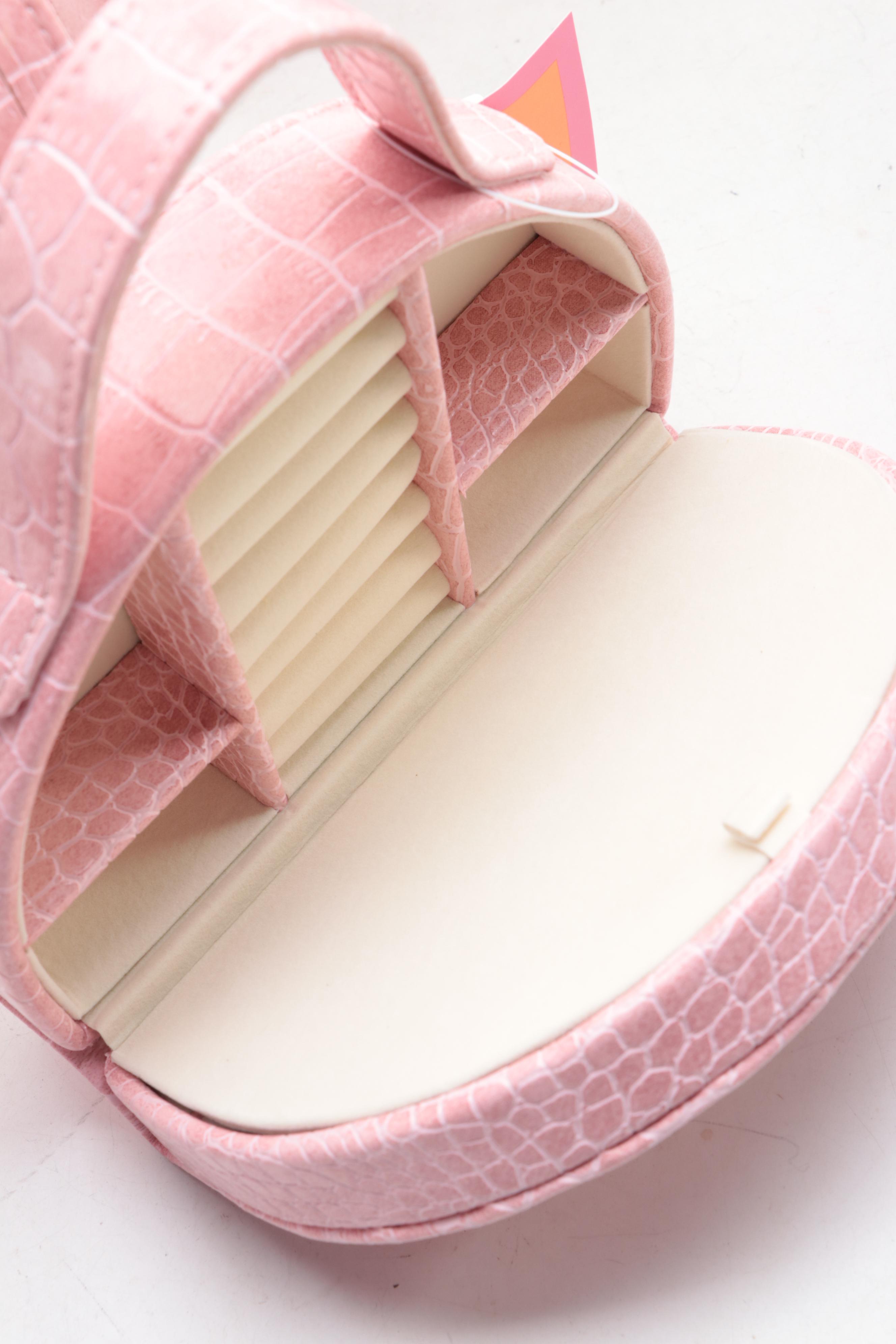 Pink Reptilian Embossed Bonded Leather Travel Jewelry Boxes EBTH