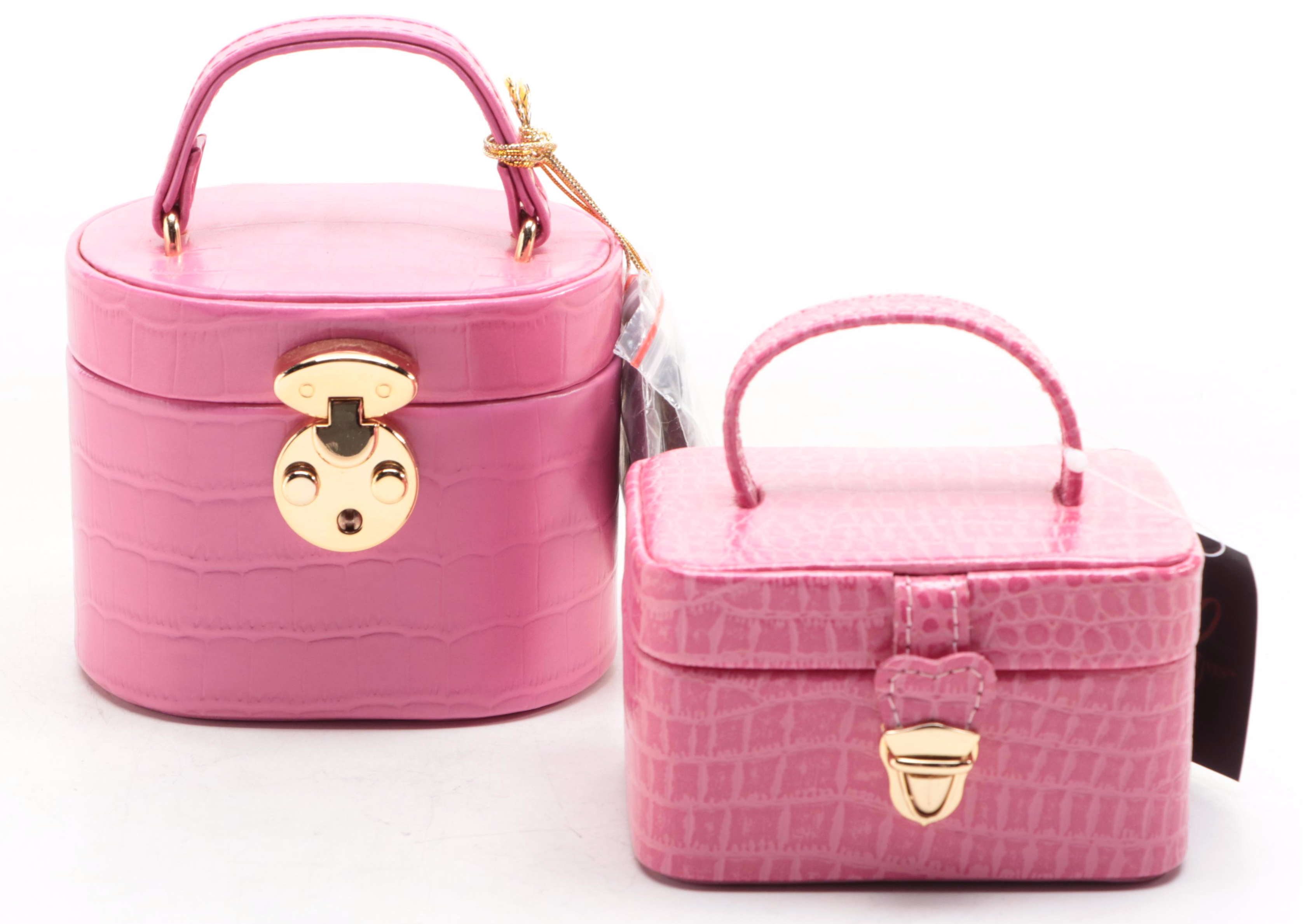 Pink Reptilian Embossed Bonded Leather Travel Jewelry Boxes EBTH