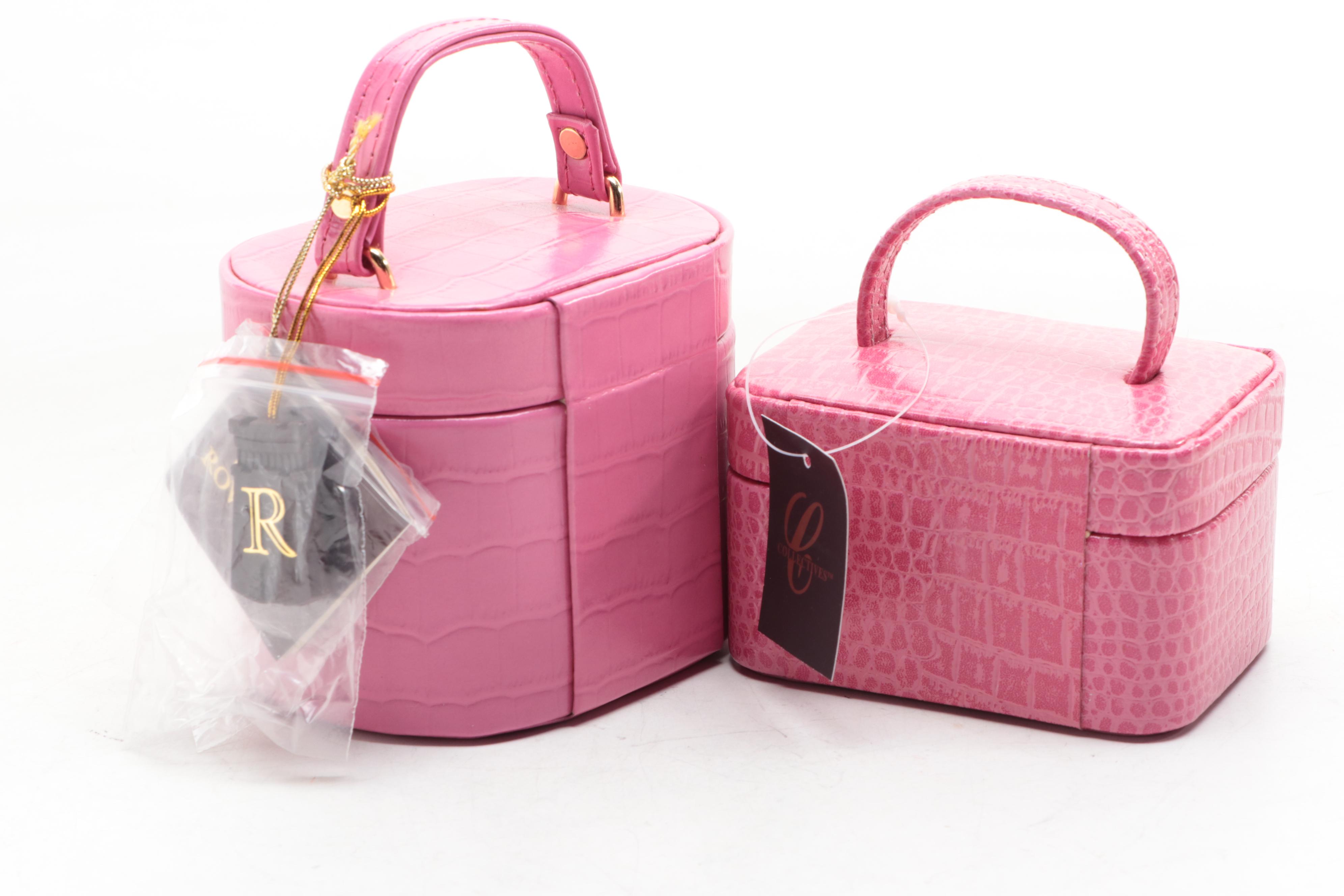 Pink Reptilian Embossed Bonded Leather Travel Jewelry Boxes EBTH