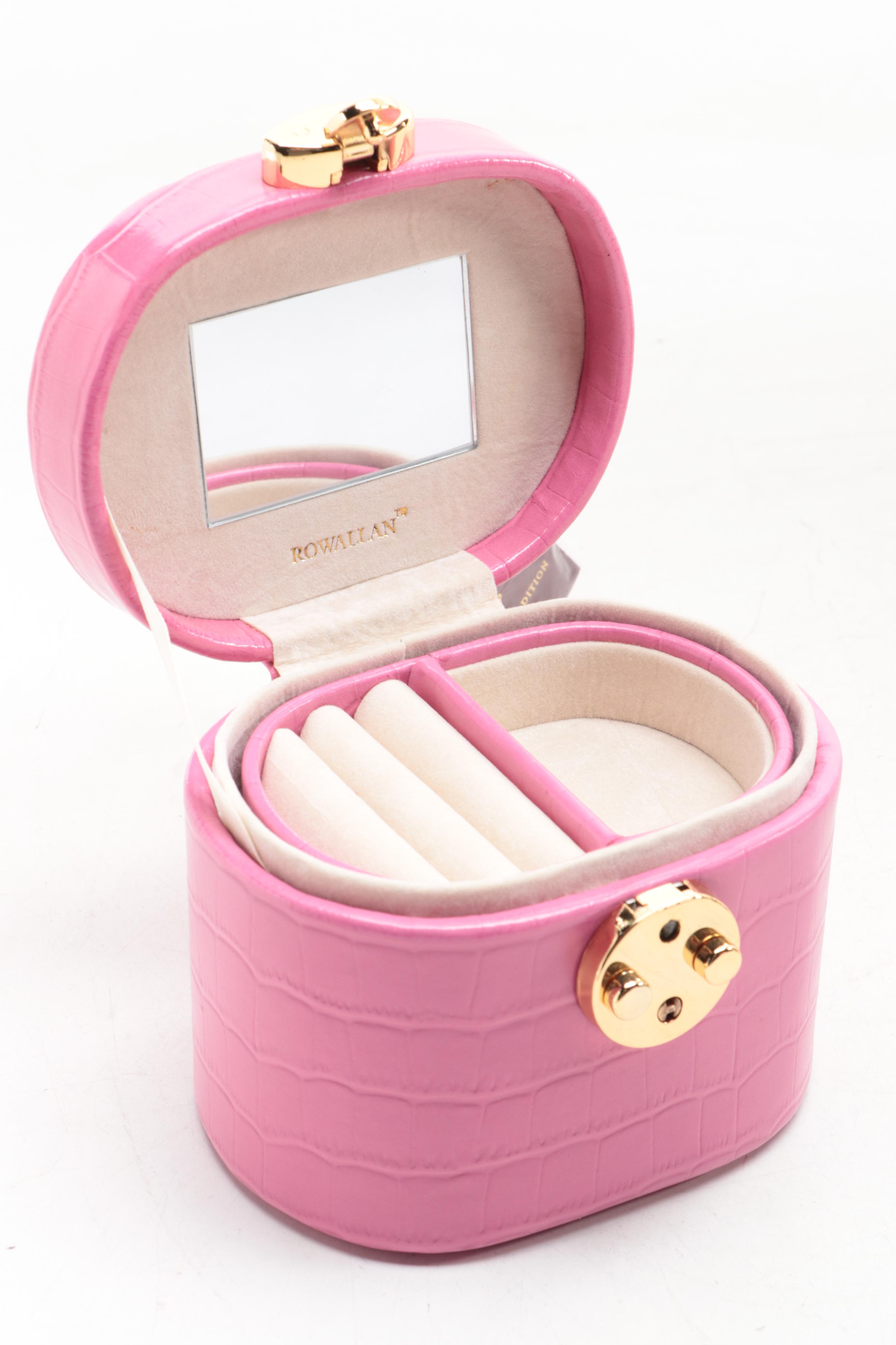 Pink Reptilian Embossed Bonded Leather Travel Jewelry Boxes EBTH