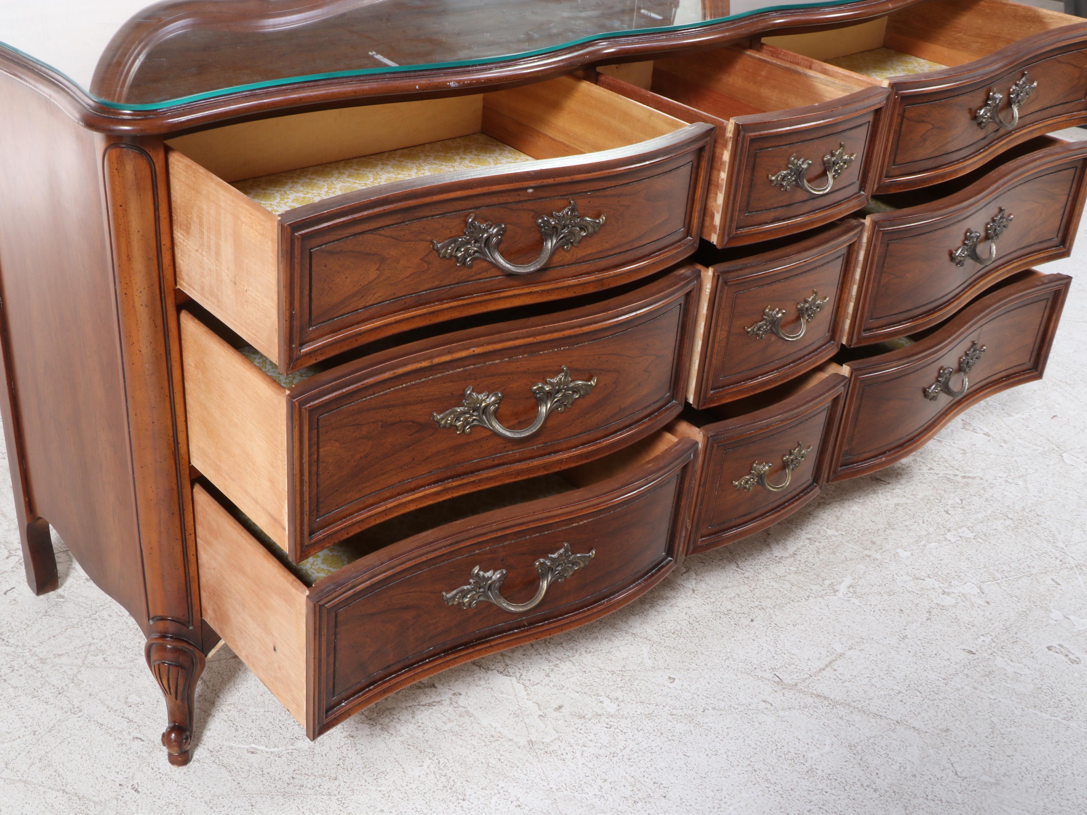 Dixie French Provincial Style FruitwoodStained NineDrawer Dresser EBTH