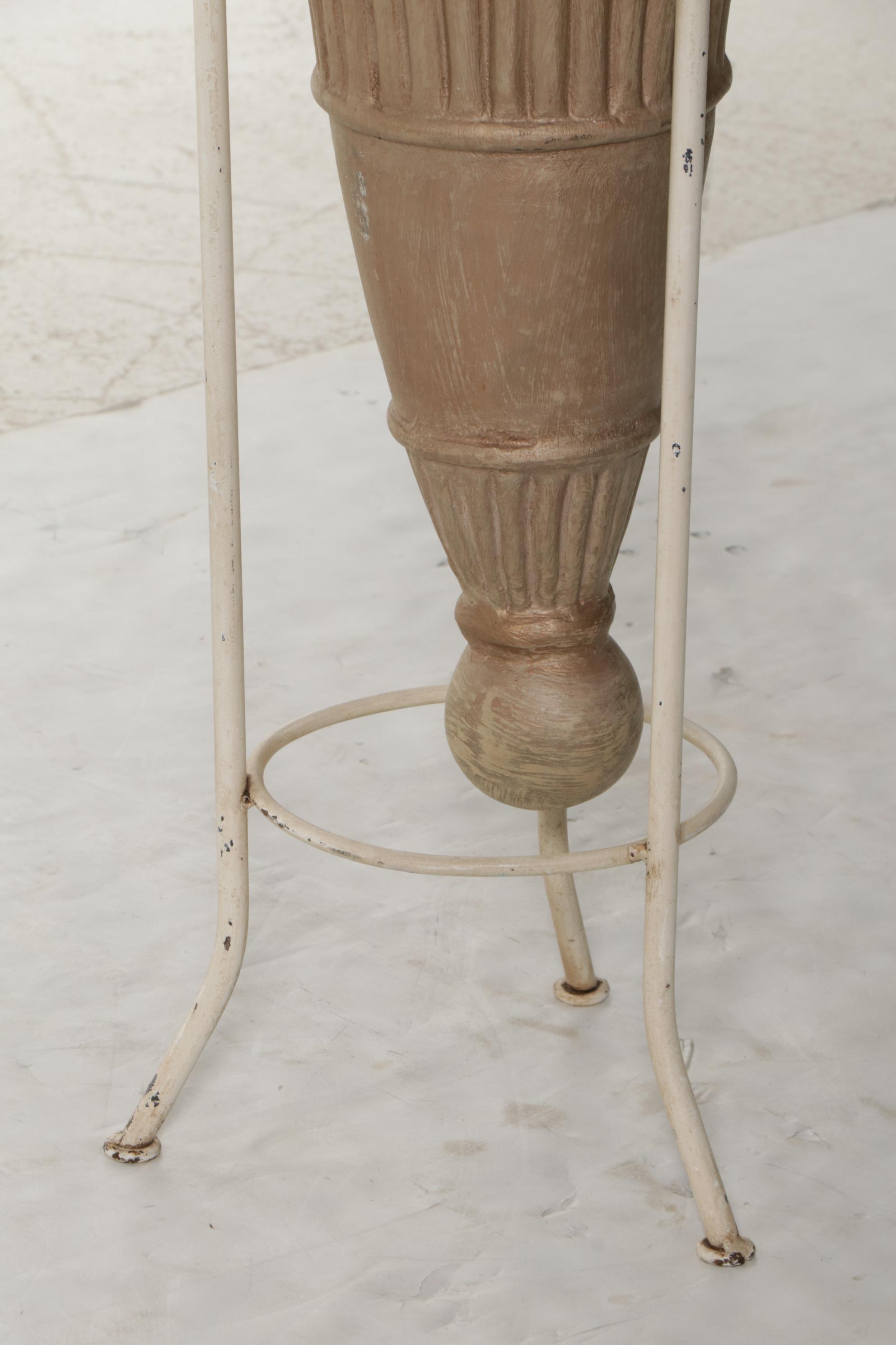AmphoraShaped Ceramic Floor Vase in Wrought Iron Stand EBTH