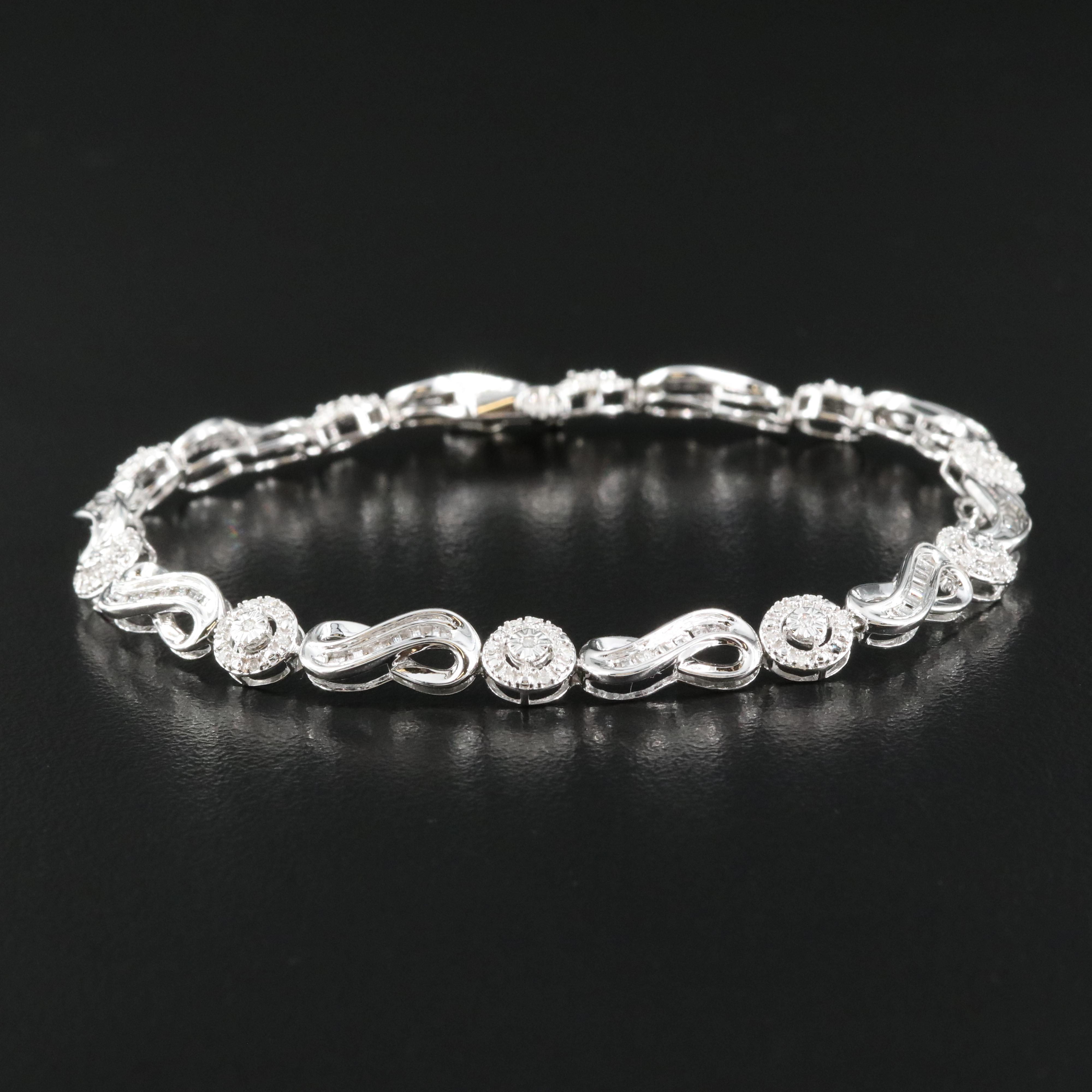 Sterling Diamond Infinity Link Bracelet EBTH