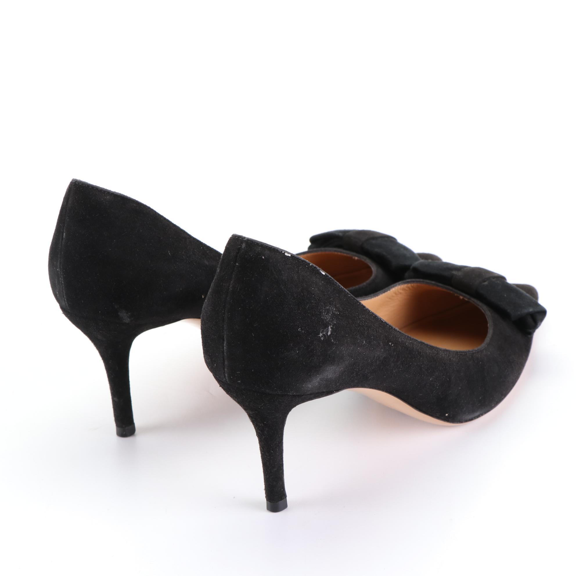 Salvatore Ferragamo Bow Accented Suede Pointed Toe Pumps EBTH
