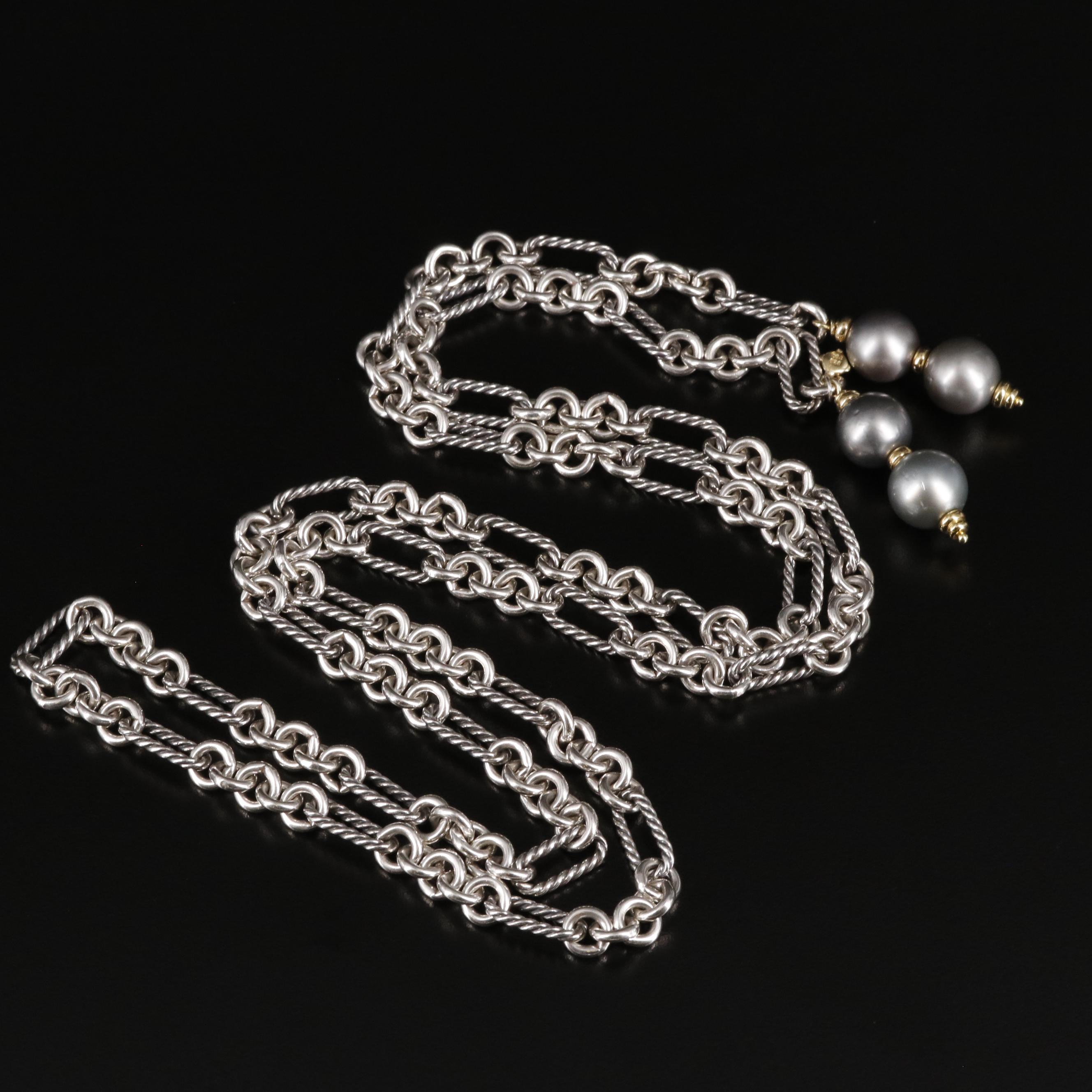 David Yurman Sterling and 18K Pearl Lariat Necklace EBTH