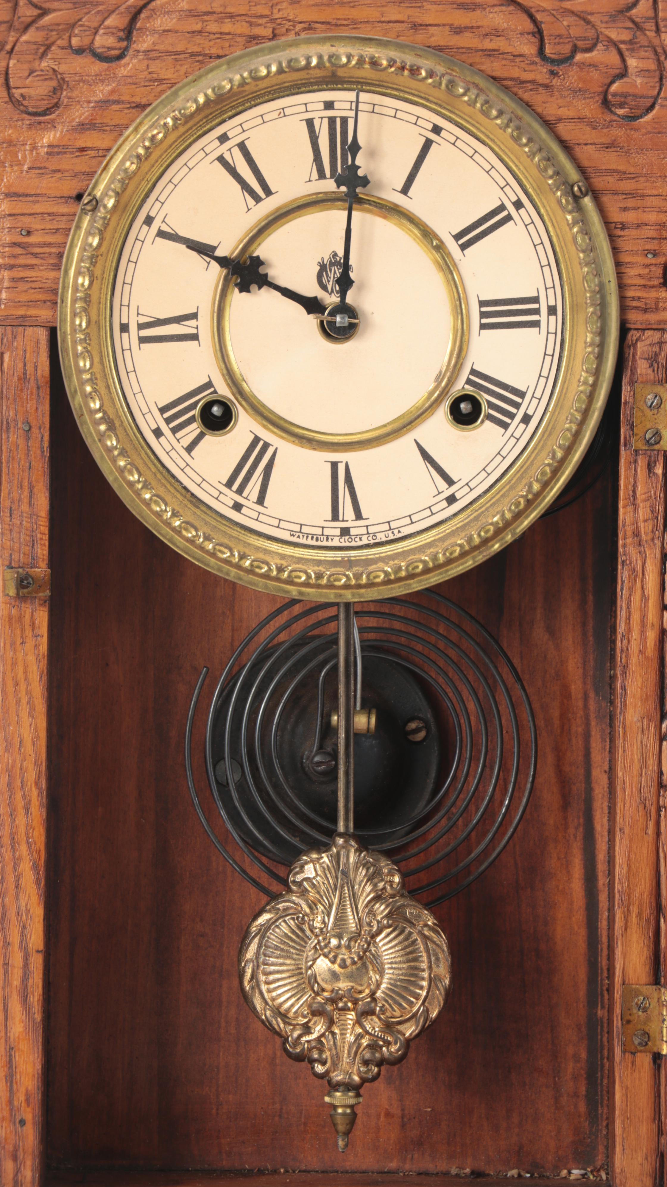 Waterbury Clock Co. Ornate Carved Oak Gingerbread Style Shelf Clock EBTH