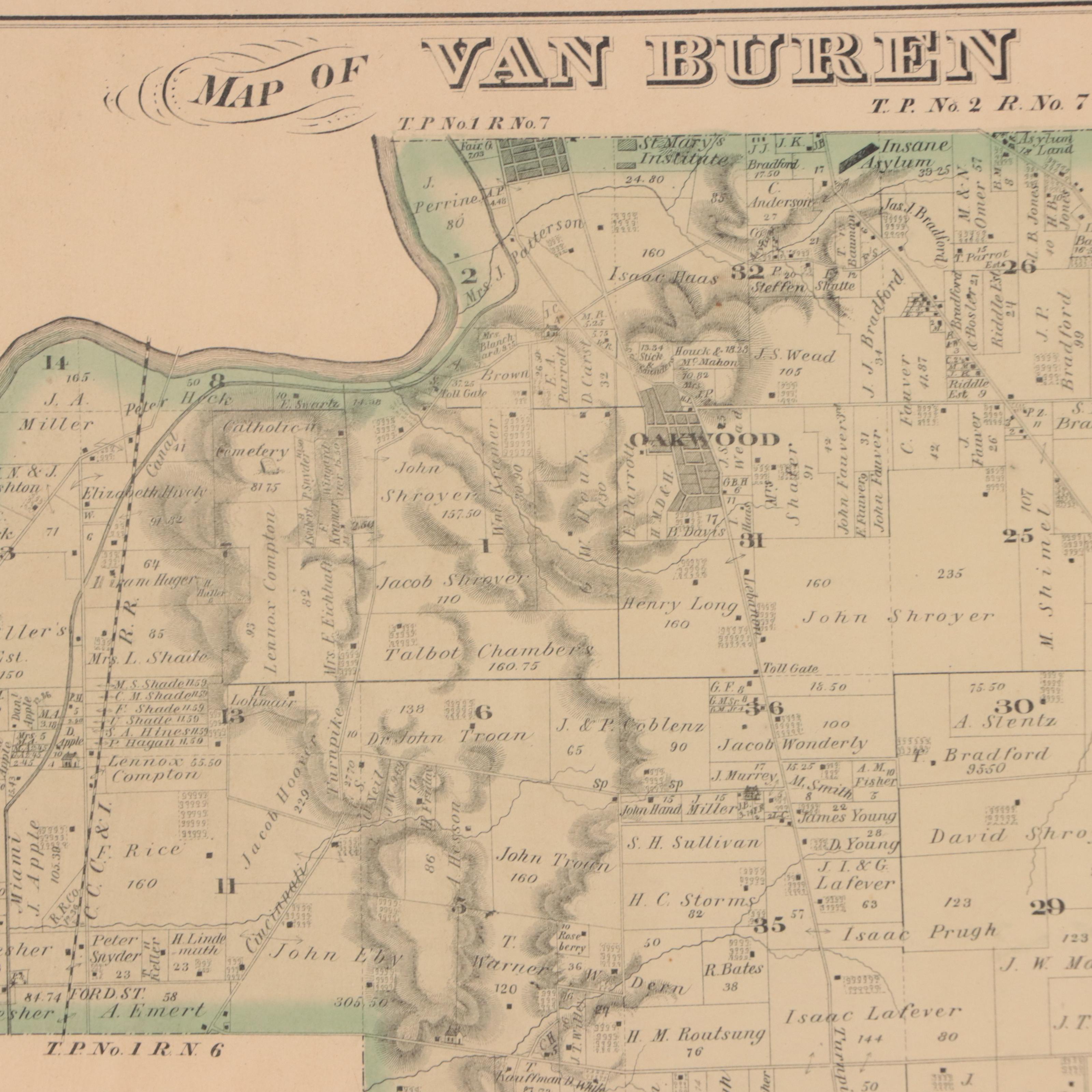 L. H. Everts HandColored Lithograph "Map of Van Buren Township," Circa
