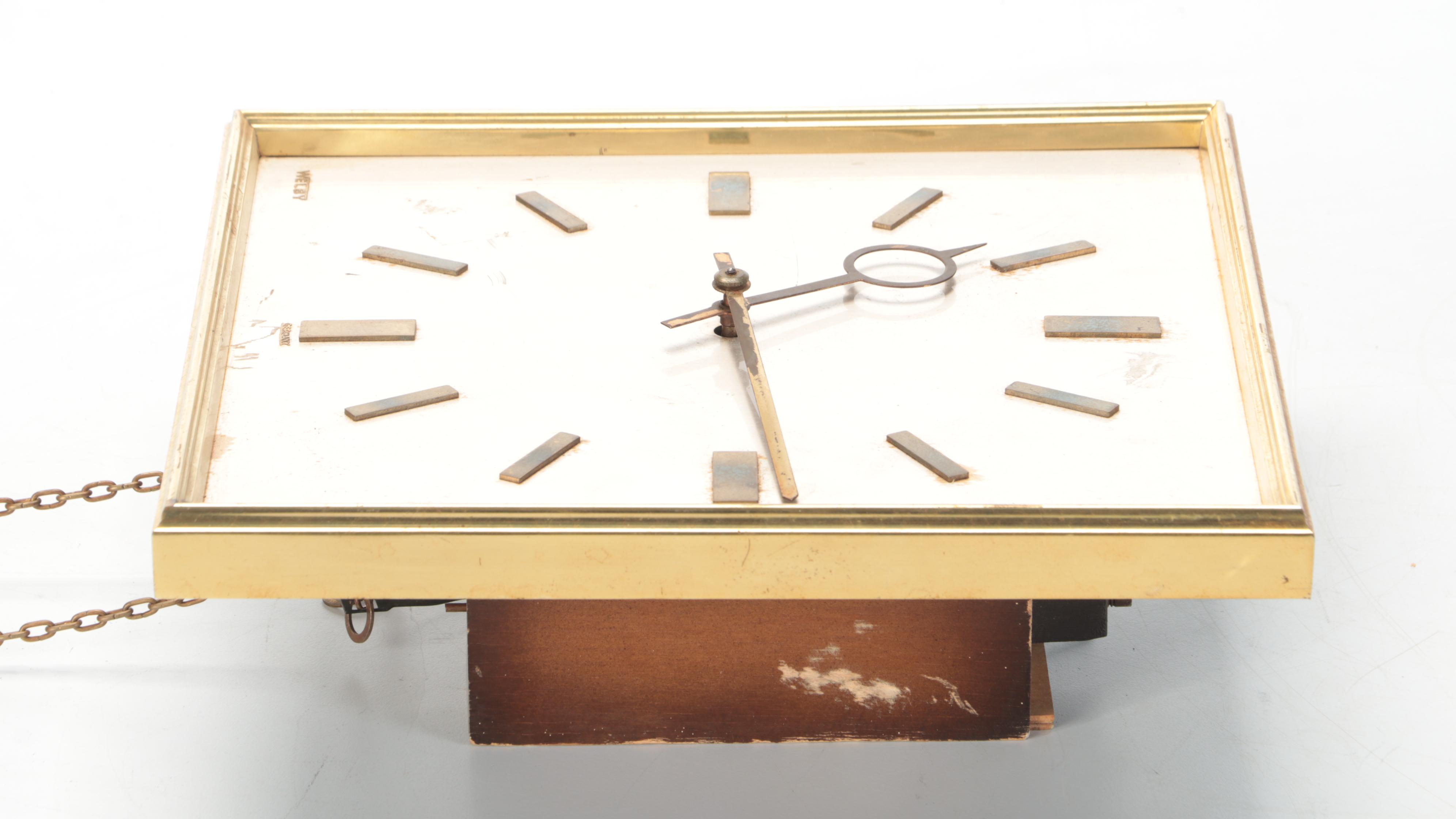 MCM Welby German Square Brushed Metal and Brass Wall Clock EBTH