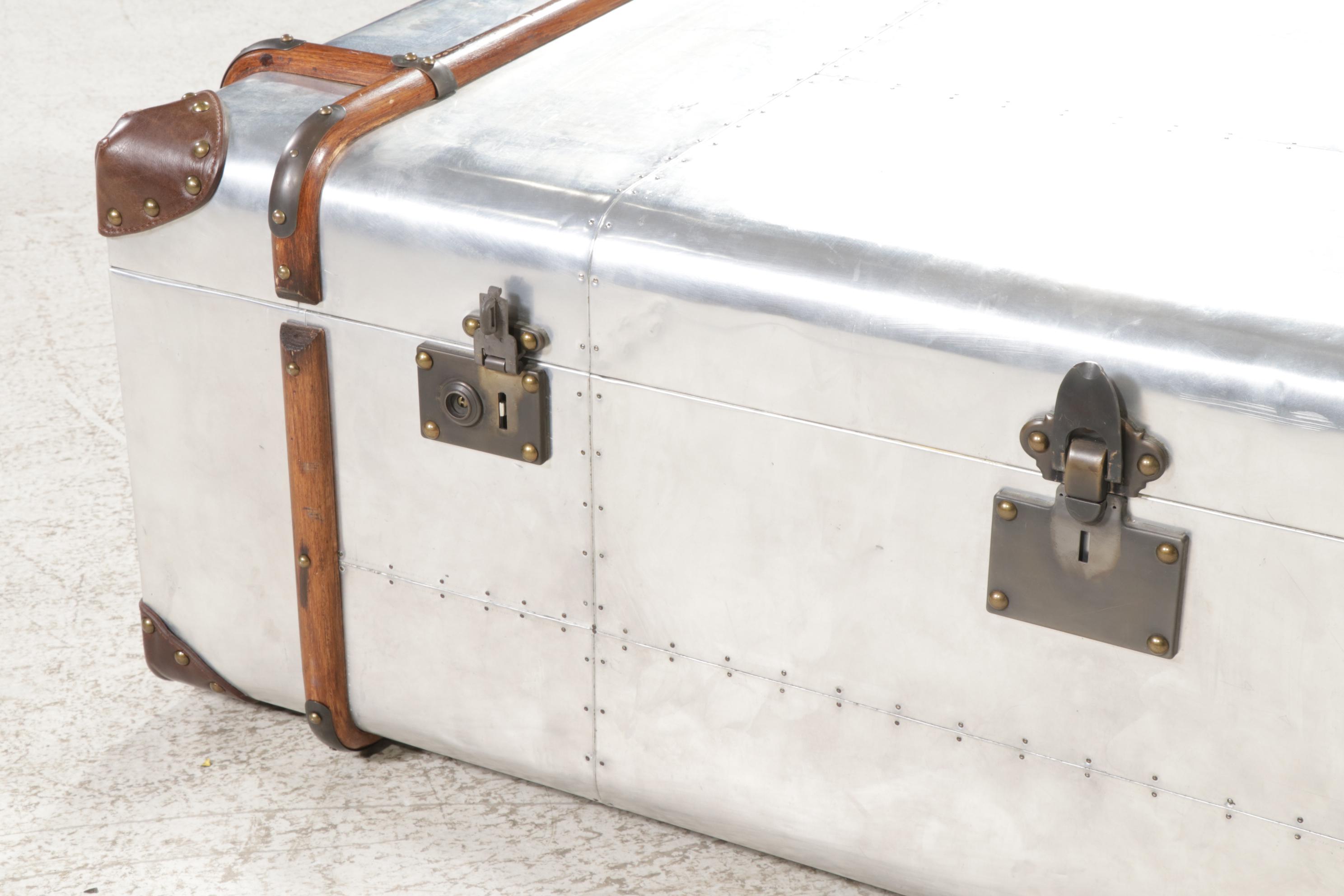 RH "Richards' Trunk" Wood and LeatherMounted Aluminum Coffee Table