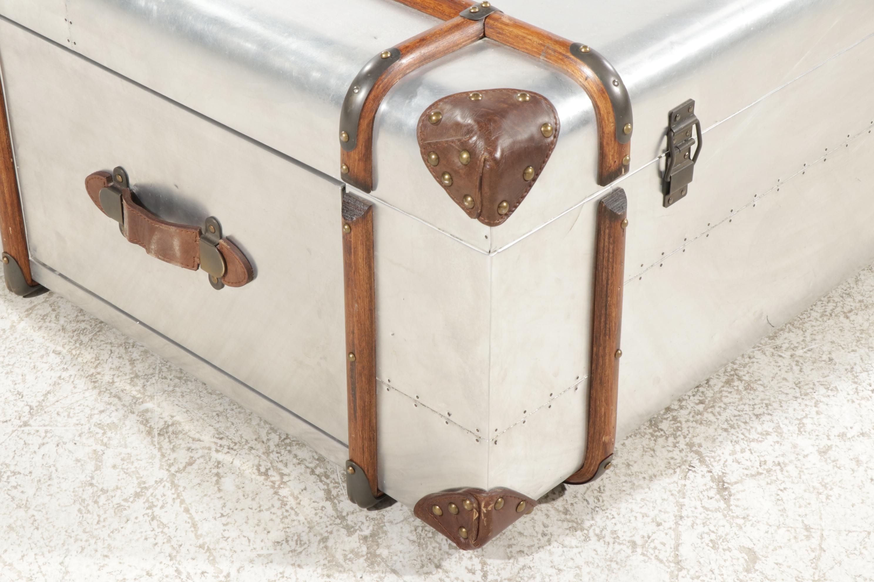RH "Richards' Trunk" Wood and LeatherMounted Aluminum Coffee Table