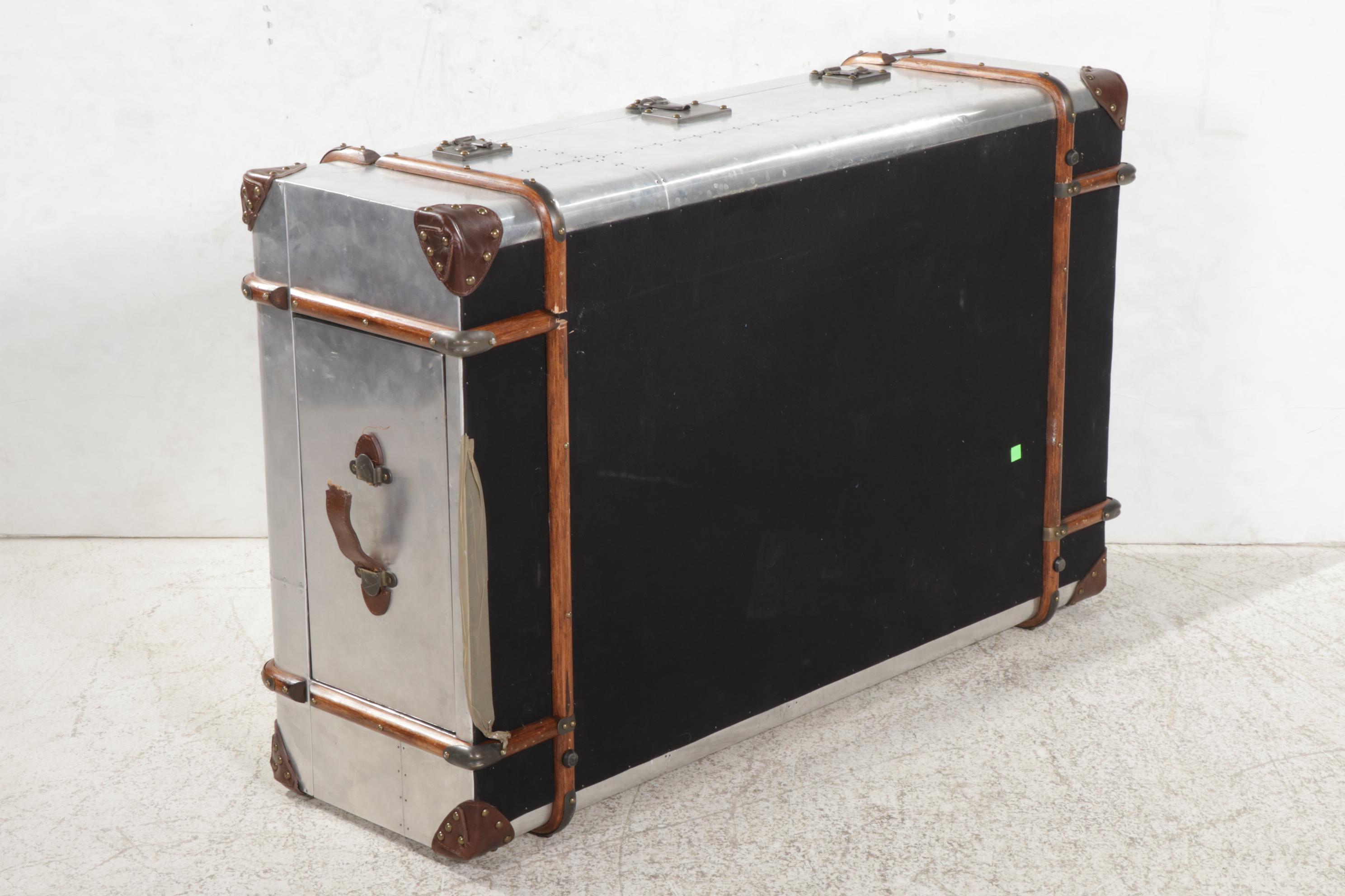 RH "Richards' Trunk" Wood and LeatherMounted Aluminum Coffee Table