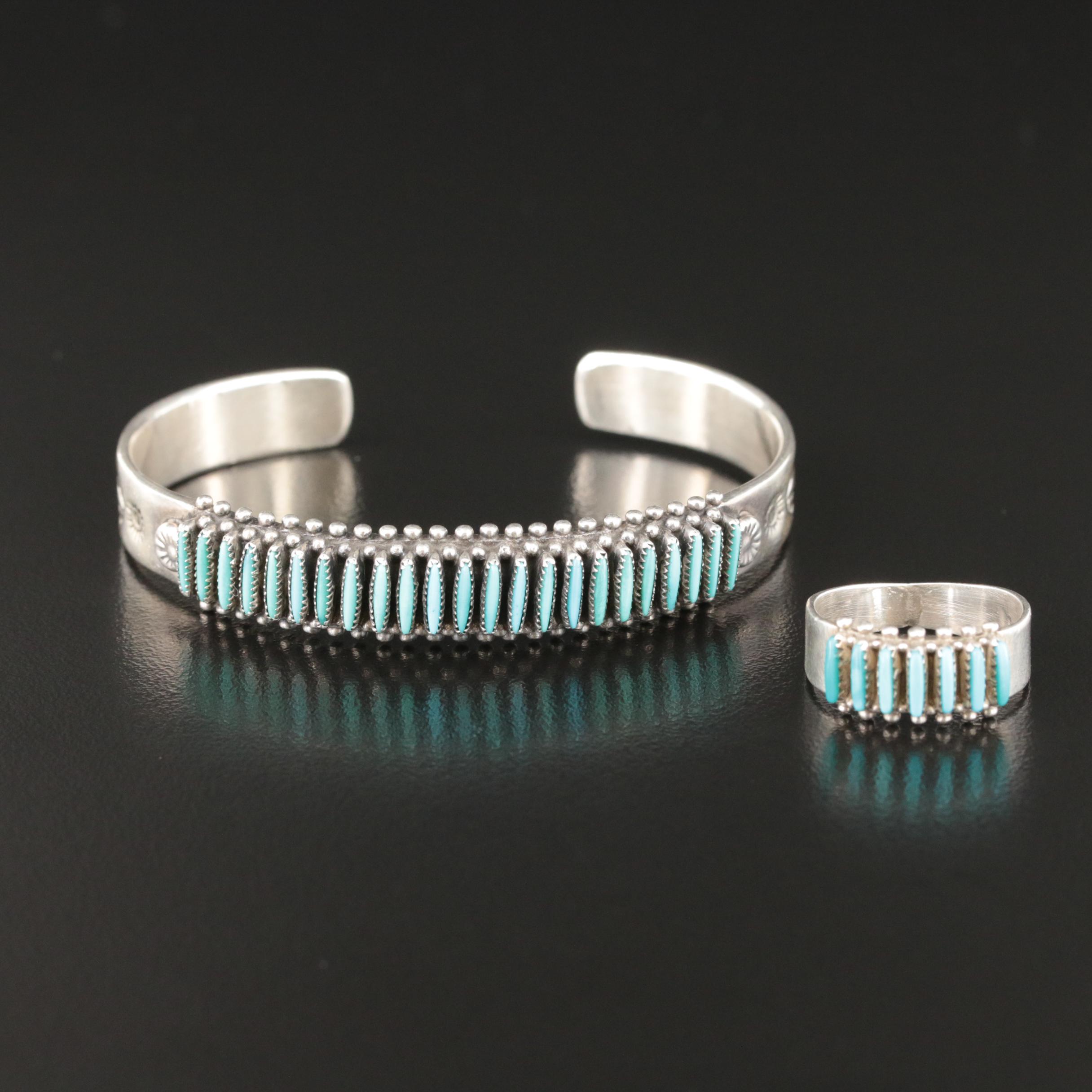 Bryant Waatsa Jr. and Gloria Acque Zuni, Turquoise Needlepoint Ring and