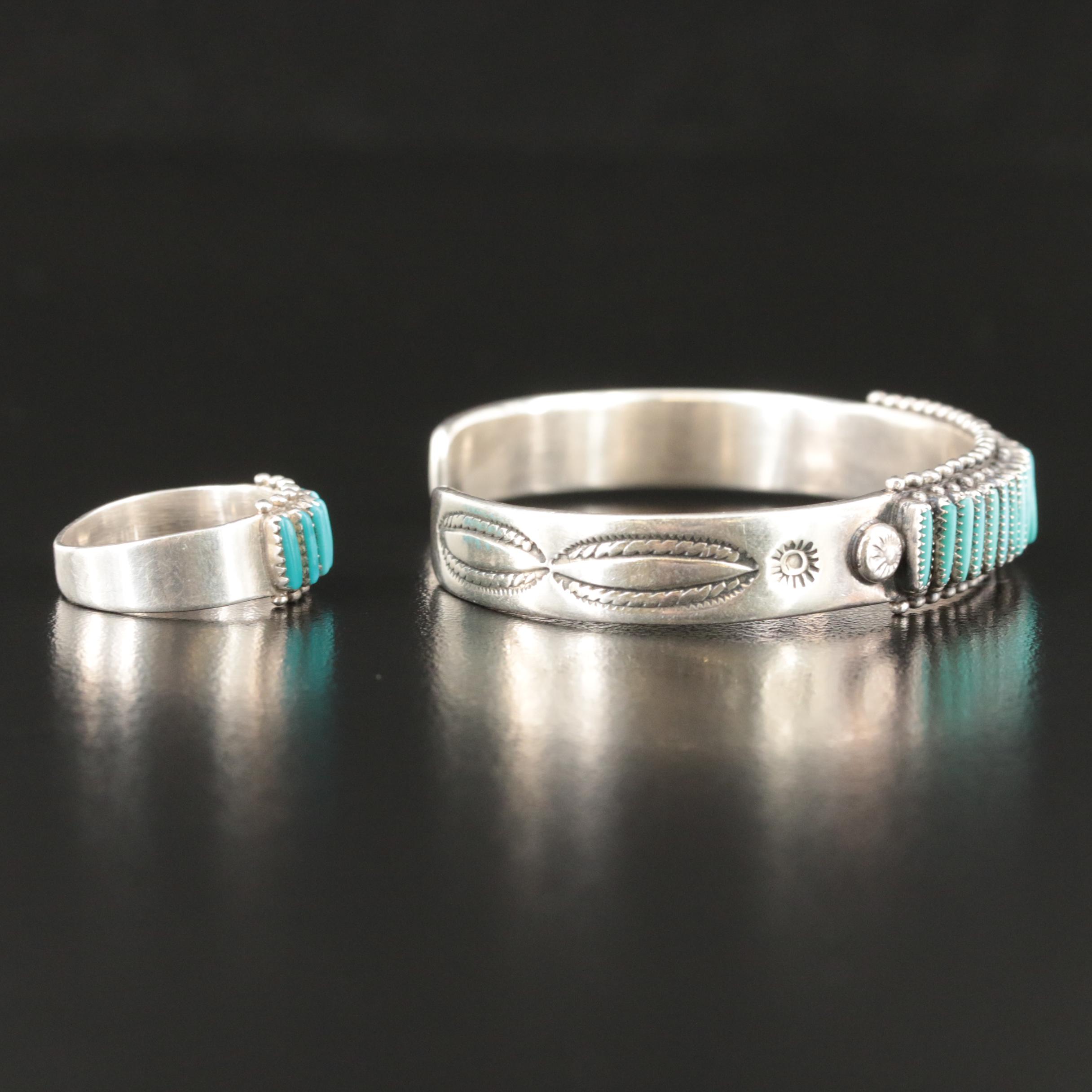 Bryant Waatsa Jr. and Gloria Acque Zuni, Turquoise Needlepoint Ring and