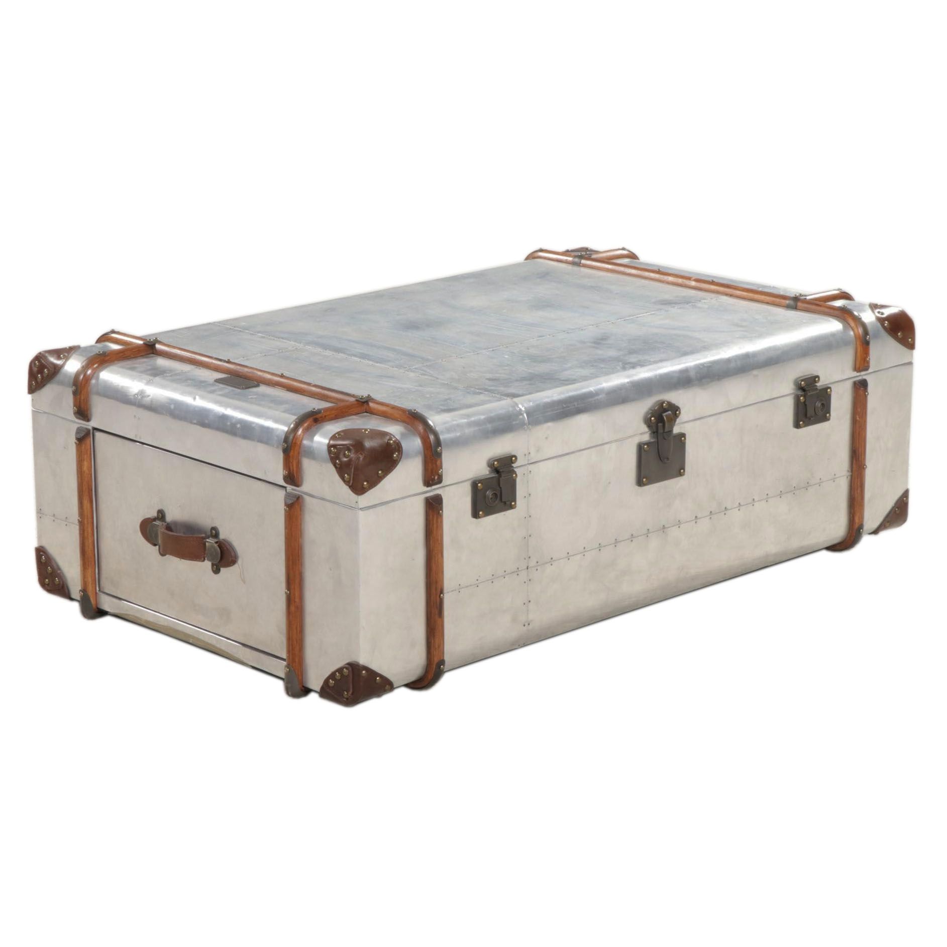 RH "Richards' Trunk" Wood and LeatherMounted Aluminum Coffee Table