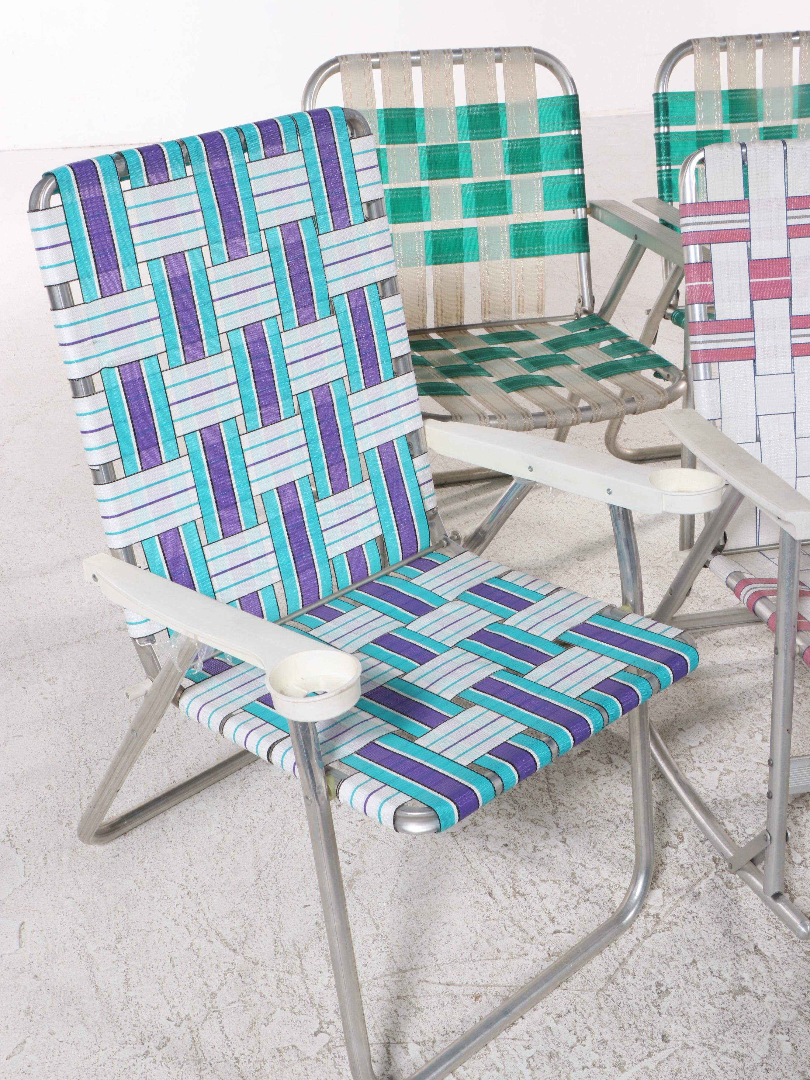 Five Aluminum Framed Folding bed Lawn Chairs, Late 20th Century EBTH