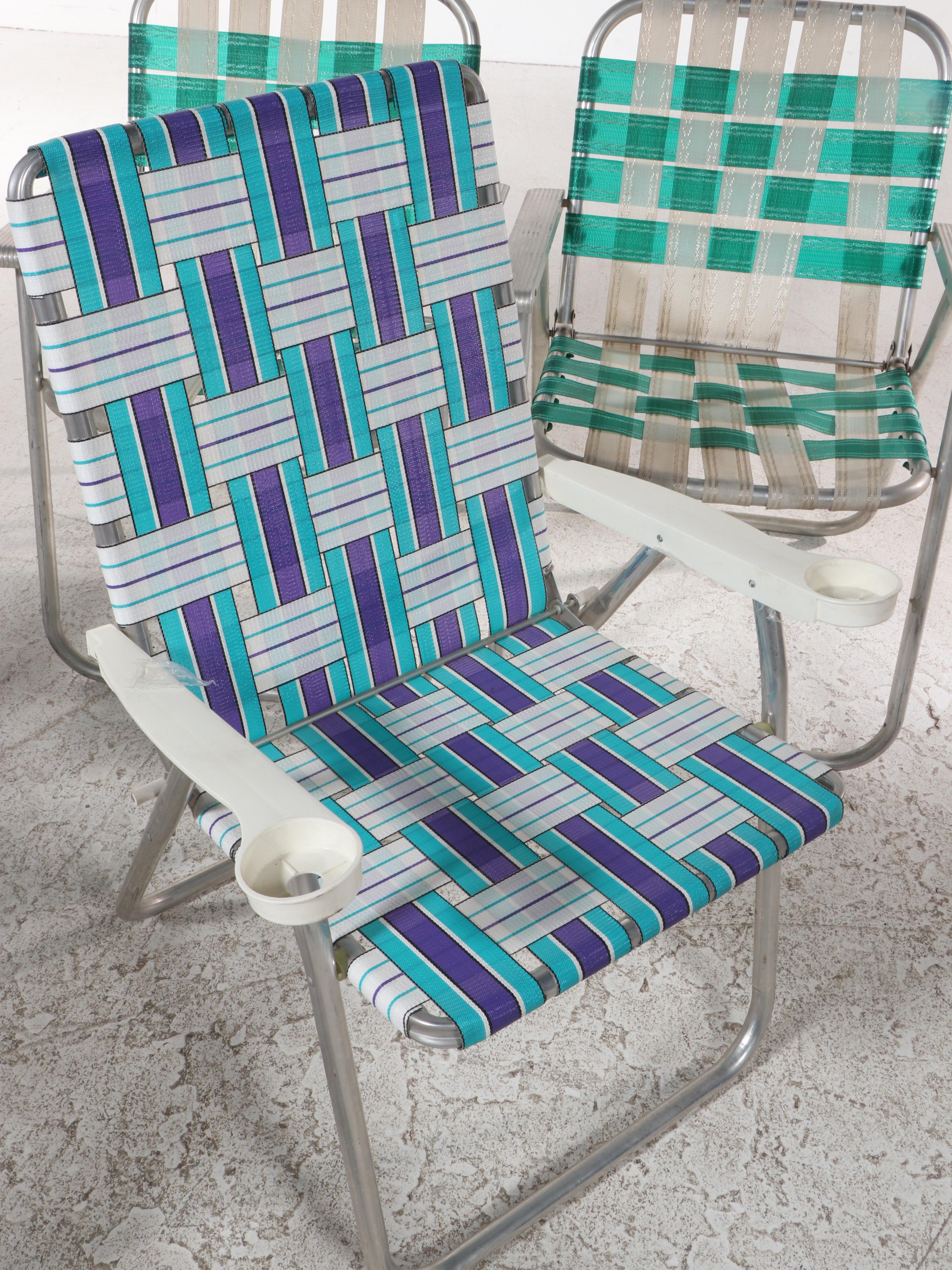 Five Aluminum Framed Folding bed Lawn Chairs, Late 20th Century EBTH