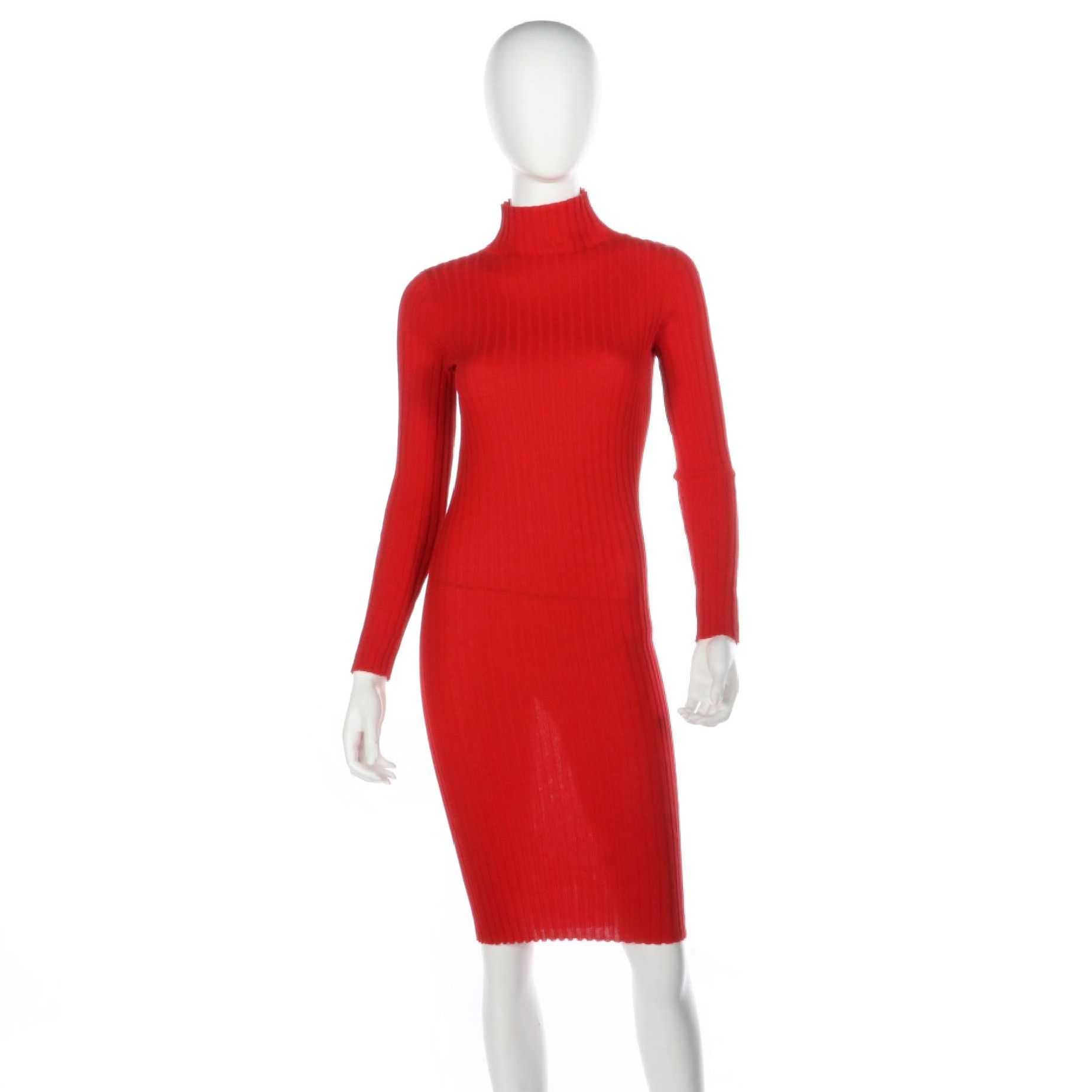 Demylee Mock Turtleneck Long Sleeve Sweater Dress in Red Ribbed Knit EBTH