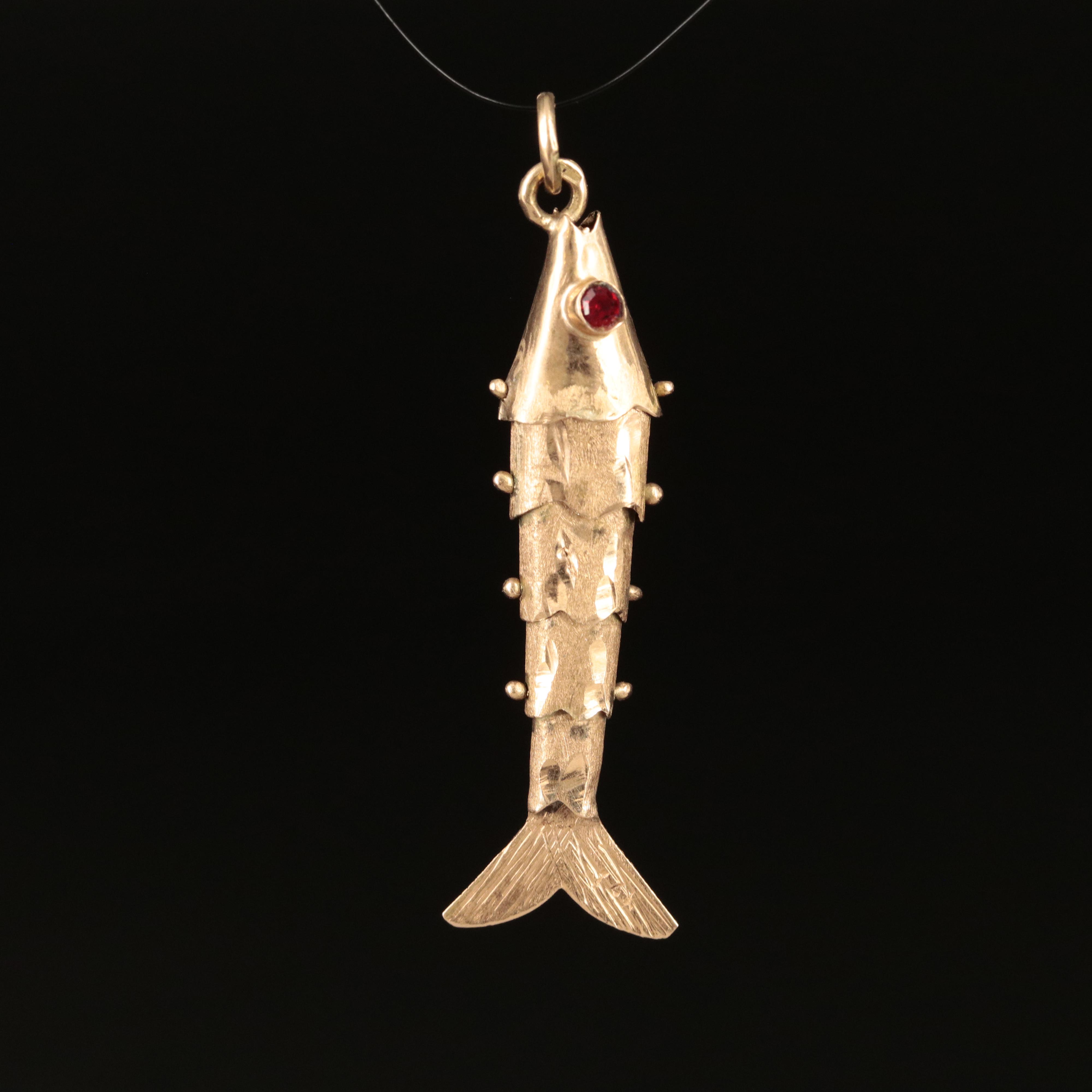 14K Articulated Glass Fish Pendant EBTH